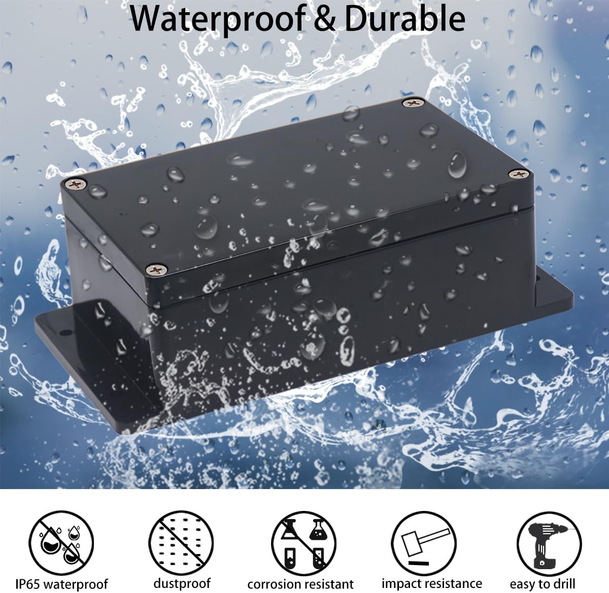 2 Pack Project Box IP65 Waterproof Junction Box ABS Plastic Black Electrical Boxes DIY Electronic Project Case Power Enclosure with Fixed Ear 3.94 x 2.68 x 1.97 inch(100x68x50mm)