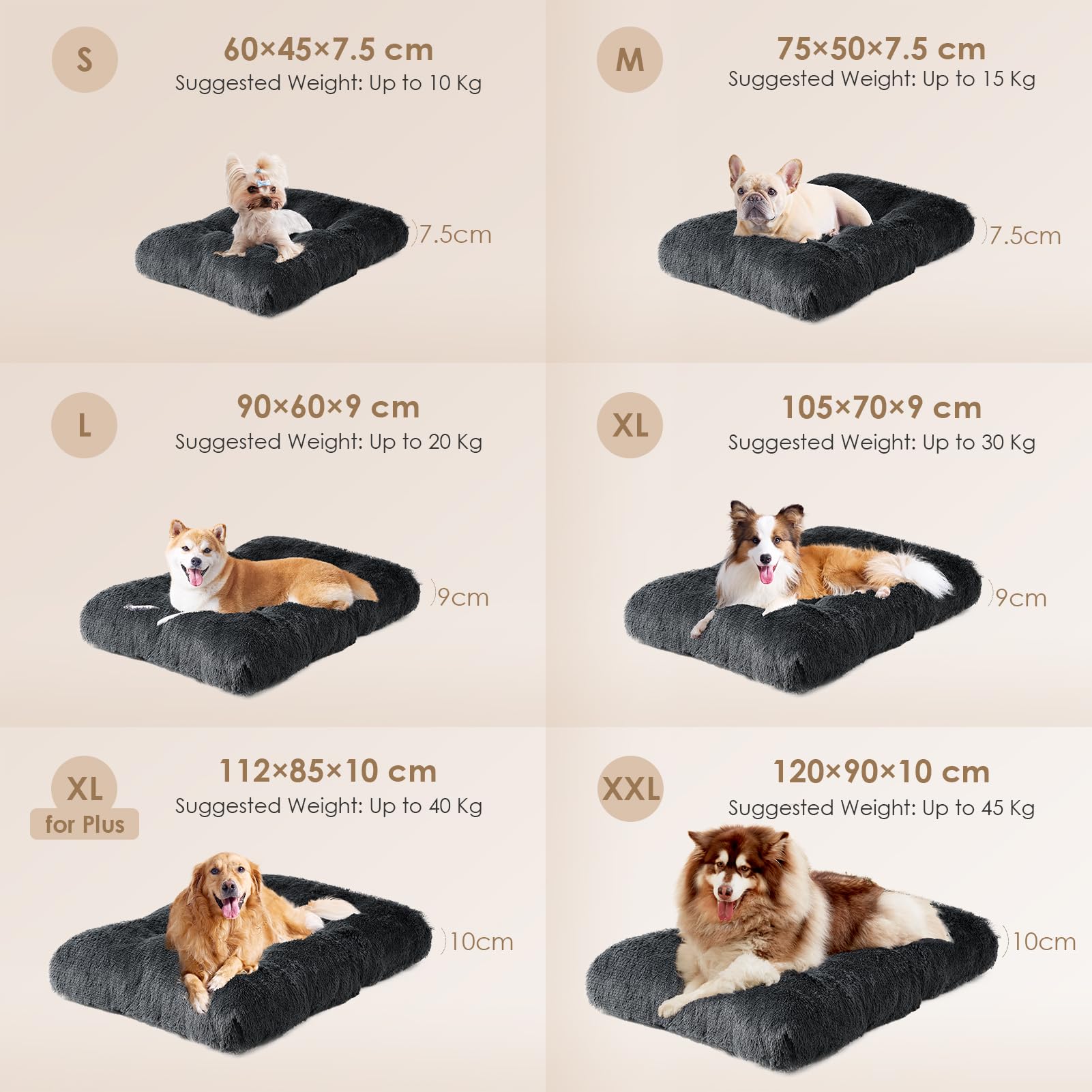 EHEYCIGA Cuscino per Cani Taglia Grande, Cuscino Cane Morbida lavabile, Morbido e Confortevole Letto per Cani a Pelo Lungo, Grigio Scuro, 120x90x10cm