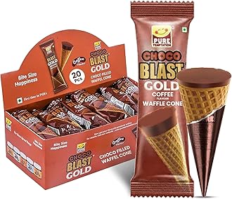 Chocoblast cofee Flavoured Chocolate Waffle Cones [20 Pcs] – Gift Chocolate Box – Individually Wrapped – Non-Meltable Snacks for Kids – Perfect Chocolate Gift Hamper