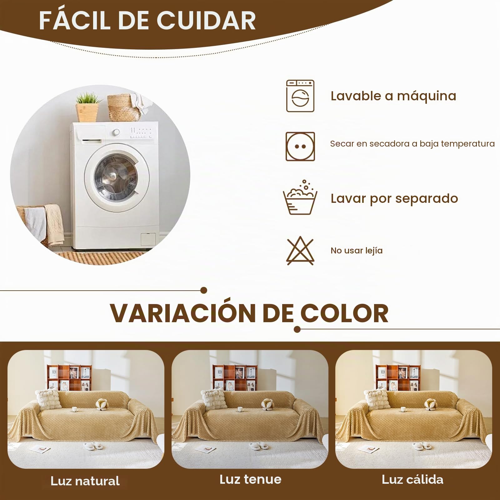 Royhom Manta Cubre Sofa Peluda, Funda Sofa 3 Plazas, Funda para Sofá Camel, Fundas Sofá con Base Antideslizante, Antiarrugas (Peluda Camel, 180x340 cm)
