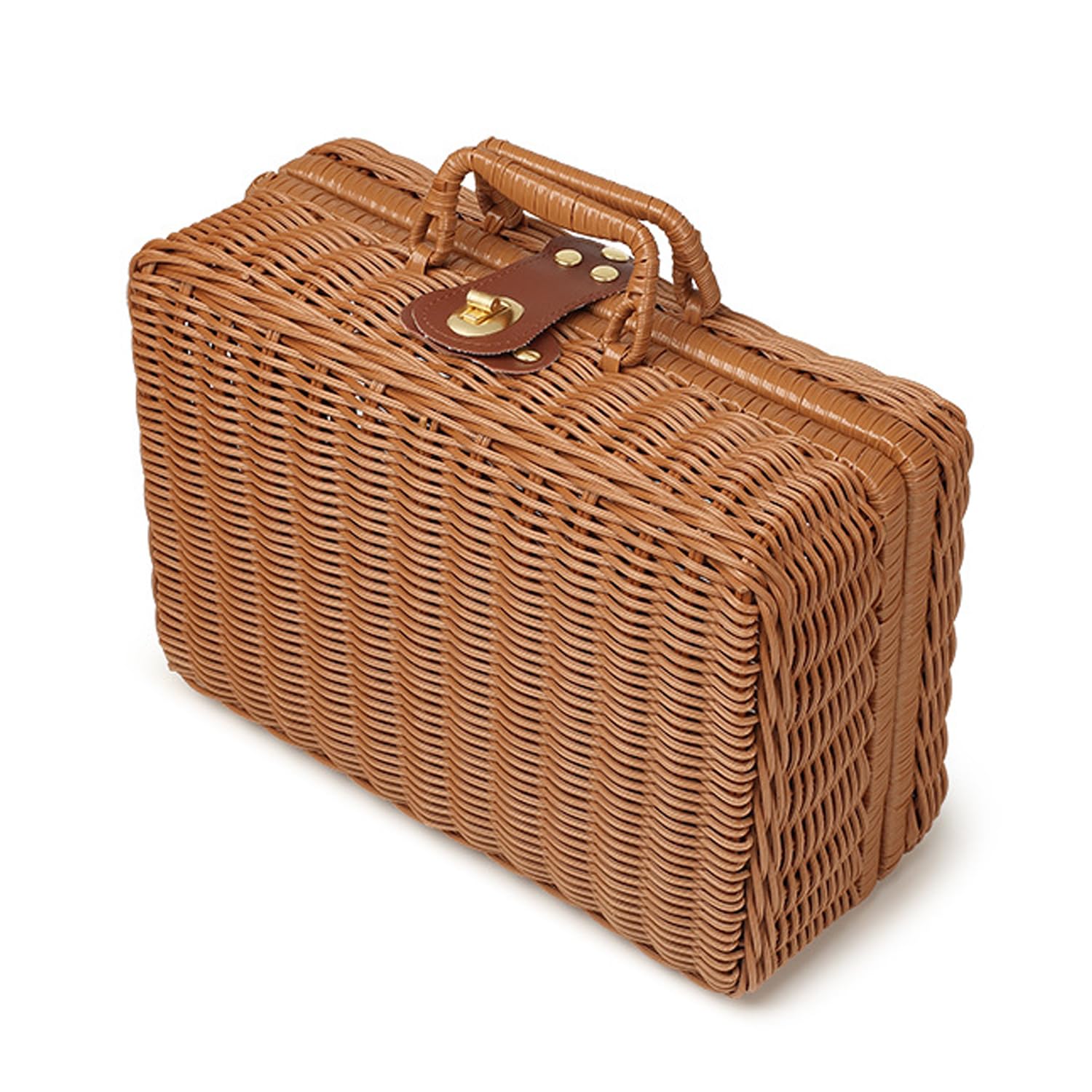 Scatola Portaoggetti Vintage con Manico, Cestino da Picnic in Rattan Intrecciato, per Camping, Matrimoni, Fotografia e Decorazione, Regalo Romantico e Rustico (Marrone)