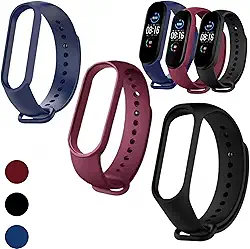 Kit 3 Pulseiras Para Smartband MI Band 5 6 7 Preta,Azul e Vinho Marsala com Pino Resistente