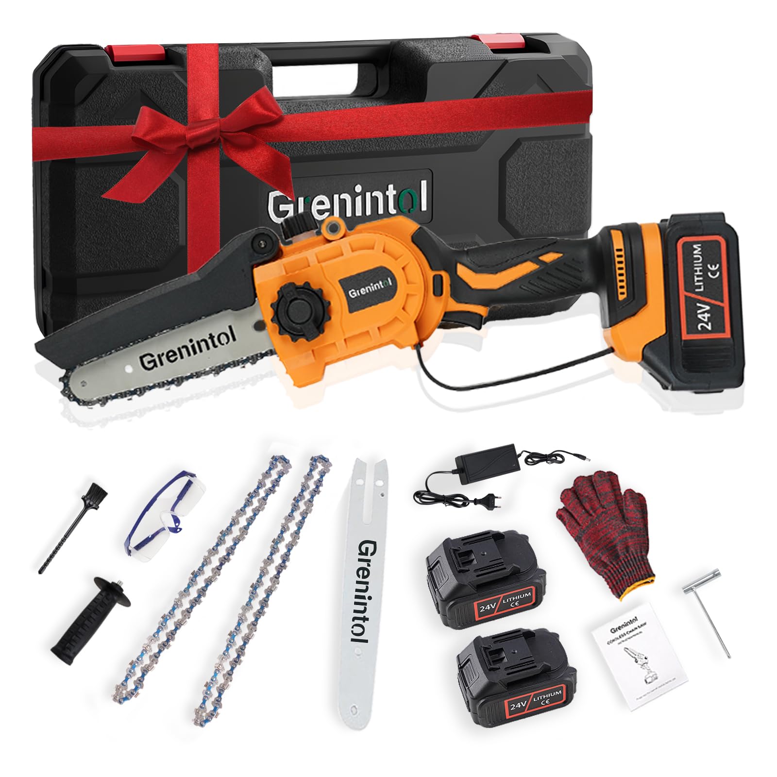 Mini Kettensäge 6 Zoll, Akku Kettensäge mit 2×3000mAh Akku, 1000W Brushless Motor, Einhand-Kettensäge, Automatische Ölung, Ersatzkette, Garten, Baumschnitt, Holzarbeiten (6 Zoll)