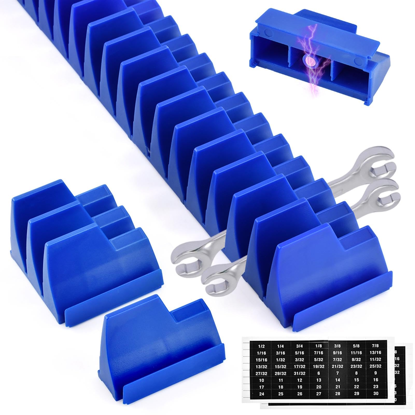 ZESHGON Wrench Organizer for 48 Wrenches, Spanner Organiser Improving Efficiency Magnetic Spanner Holder, Modular Wrench Rack Tool Organizer for Tool Box Drawer Storage(Blue)