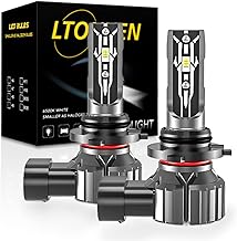LTONXEN 9012/HIR2 LED Bulbs 6000K White Headlights for DC 12V Car 360° Adjustable Beam Replaces Kit, 2 Pieces