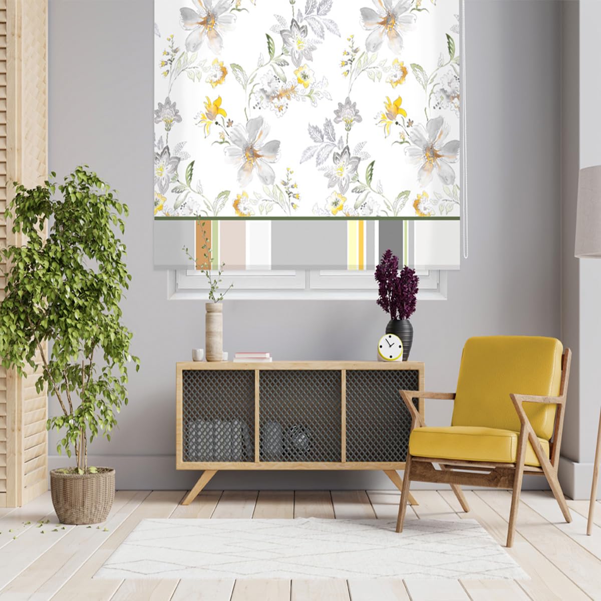 Store enrouleur translucide imprimé floral 100 x 180 cm rideau moderne de fenêtre