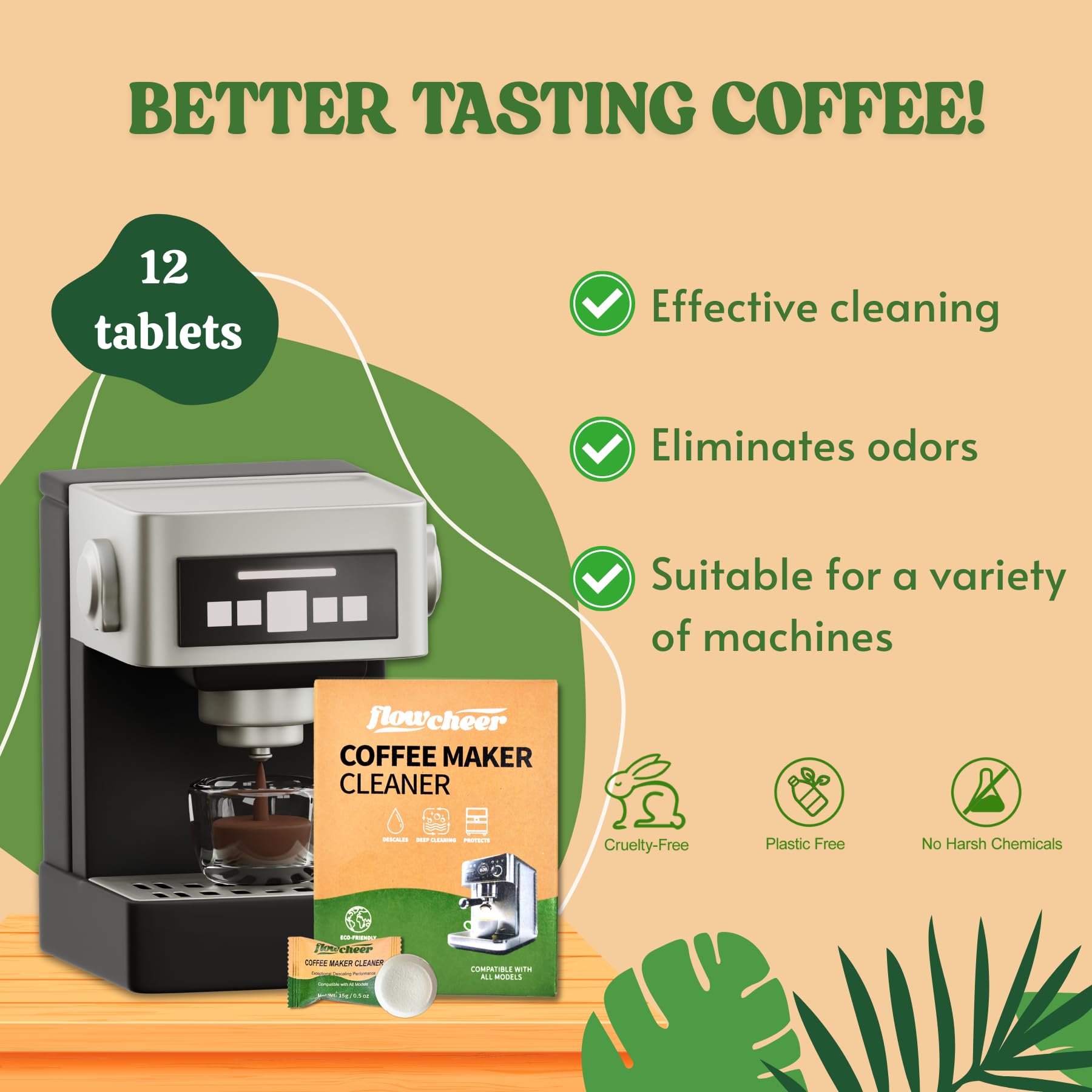 flowcheer Paquete de 12 pastillas limpiadoras y descalcificadoras para cafeteras Keurig, Nespresso, Jura, Breville, Ninja, limpiador de cafeteras de limpieza profunda y descalcificador para todas las