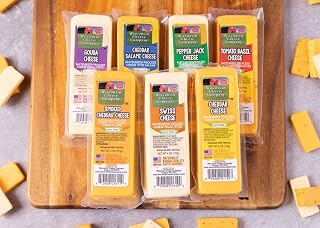 Wisconsin Cheese Company 7-Block Specialty Cheese Sampler: Cheddar, Pepper Jack, Swiss, Gouda, Salami, Smoked Cheddar, Tomato Basil – Party & Gift Pack