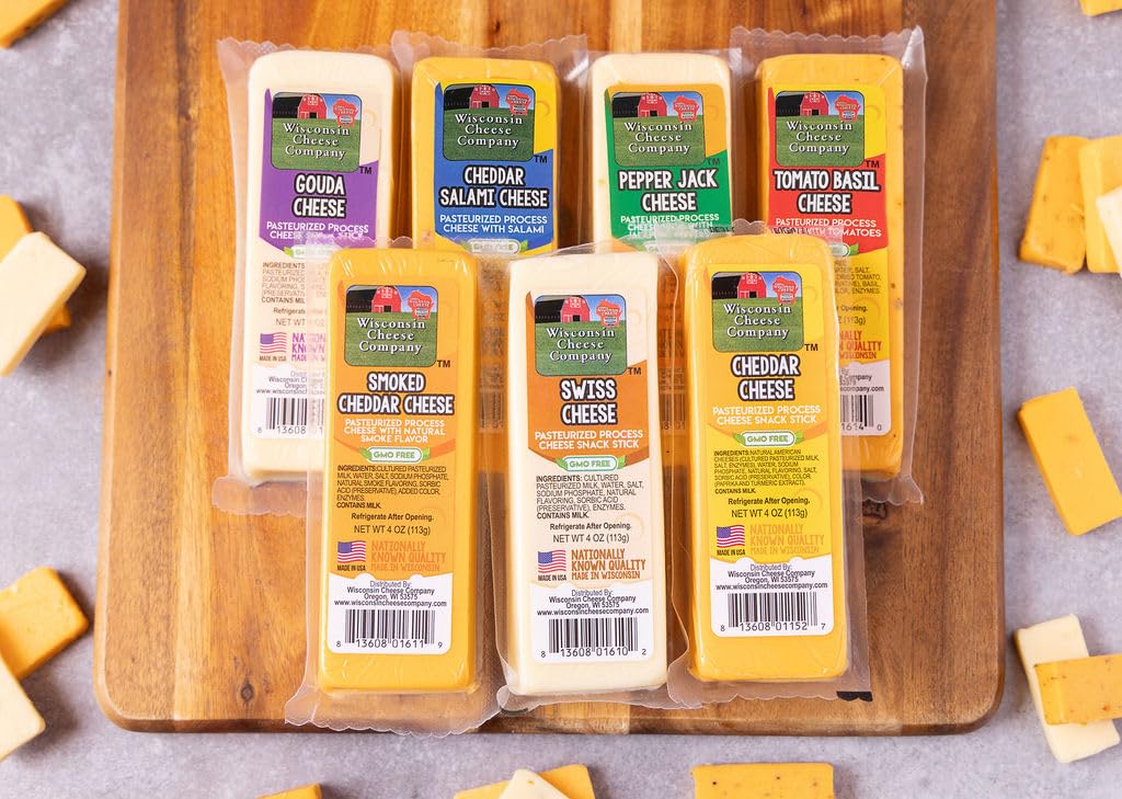 Wisconsin Cheese Company 7-Block Specialty Cheese Sampler Gift Pack - Cheddar, Pepper Jack, Swiss, Gouda, Smoked Cheddar & More for Charcuterie