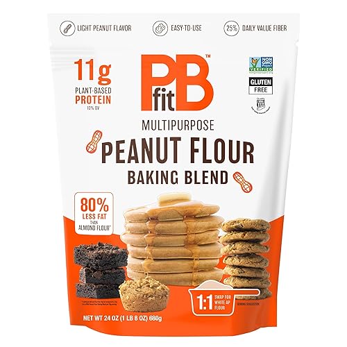 PBfit Mezcla para hornear harina de maní, sin gluten y sin OMG, 0.43 oz de proteína por porción, 10% DV, 80% menos grasa que la harina de almendras,