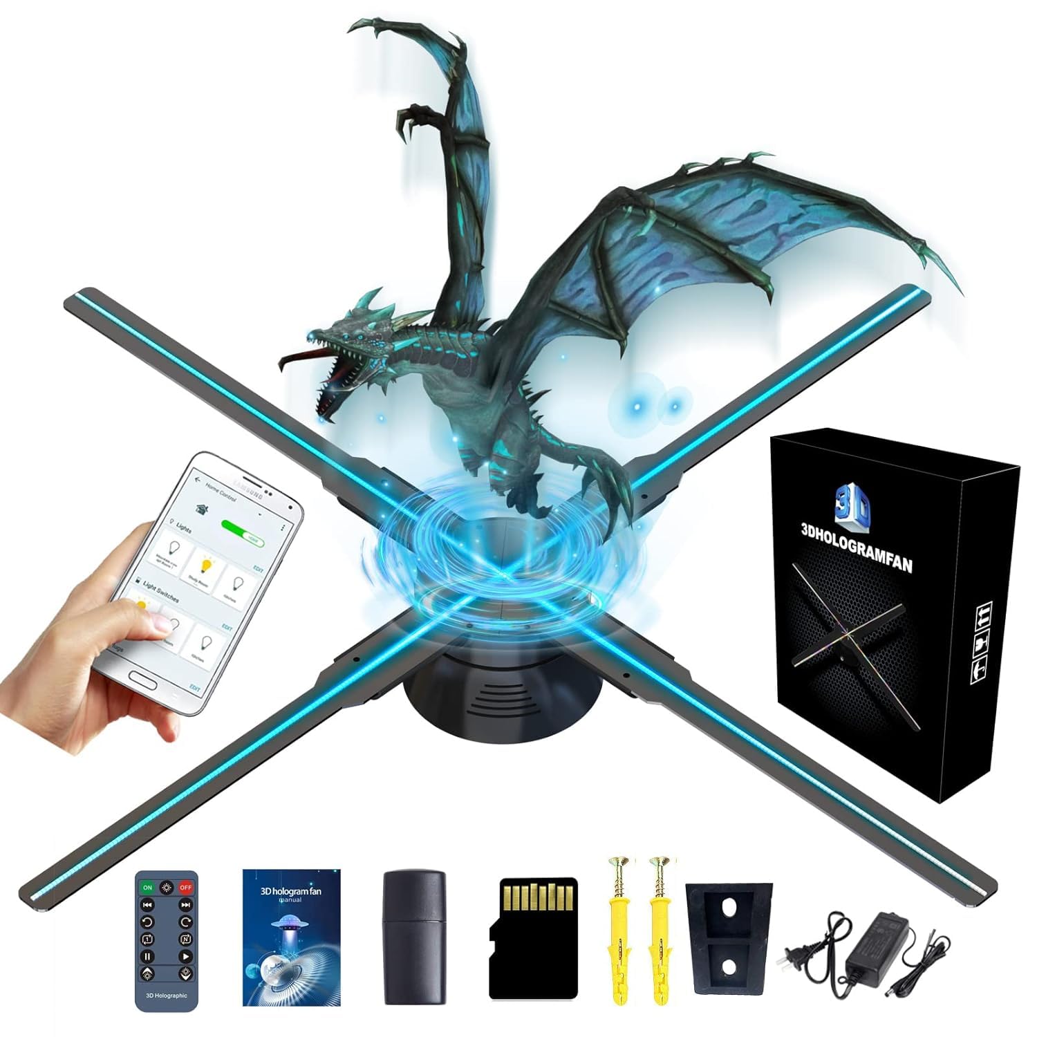 3D Hologram Fan Projector, 4 Blade 25.5 Inch (4 Wings 65 cm) High
