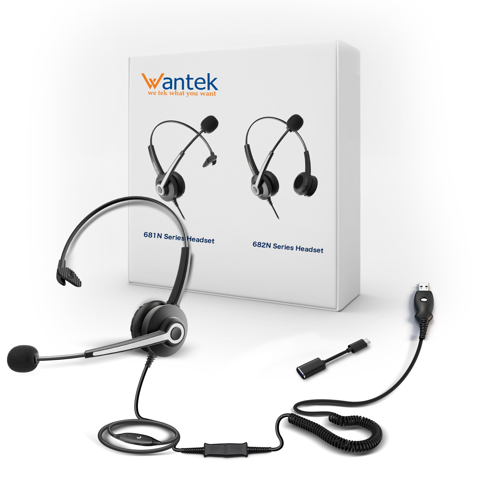 Wantek Cuffie USB con microfono, Cuffie PC con microfono per ufficio e lavoro, riunioni, videoconferenze, telelavoro, call center, Skype, Zoom