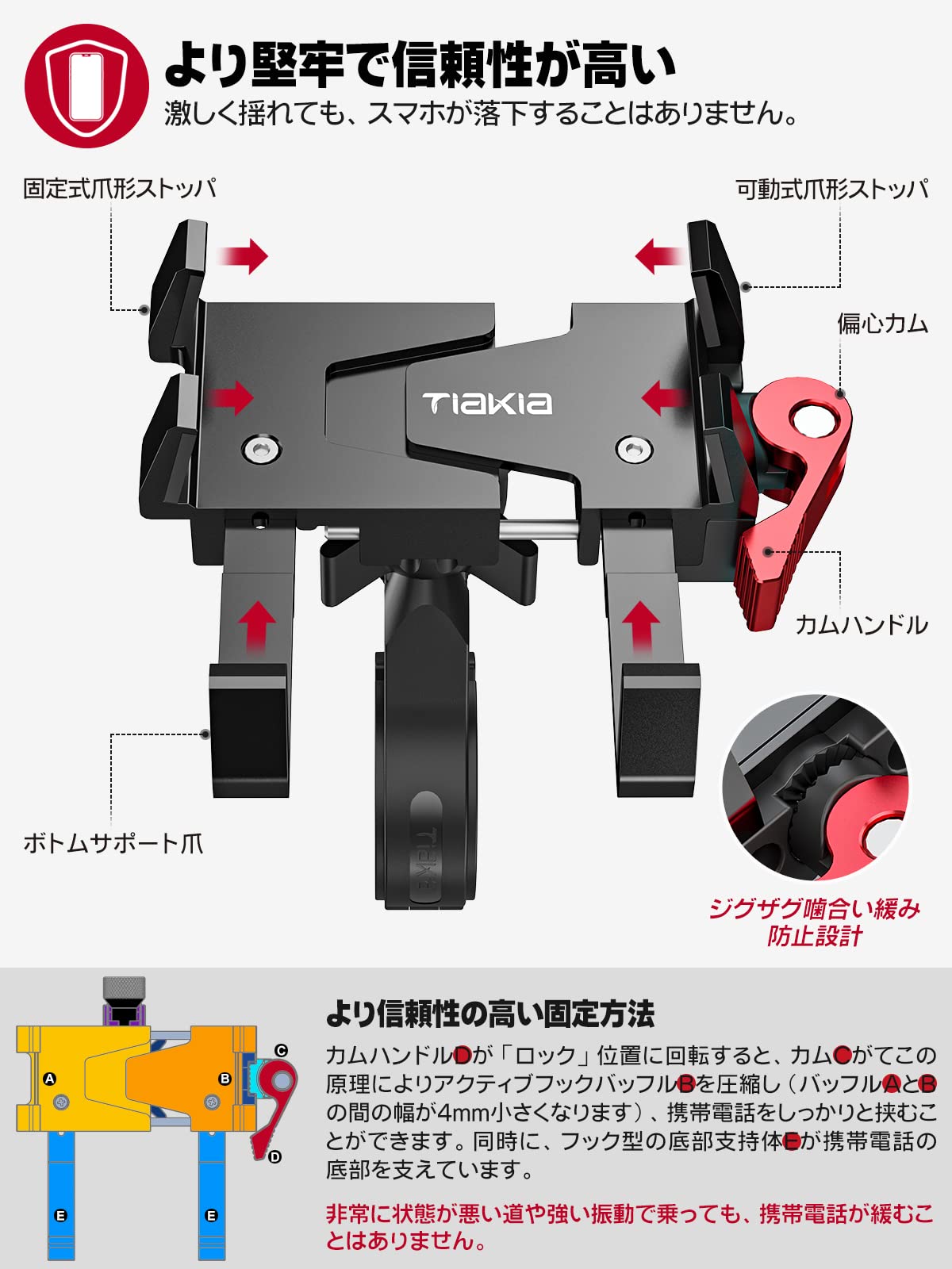 Amazon.co.jp: Tiakia 自転車 スマホホルダー クイック取付 金属