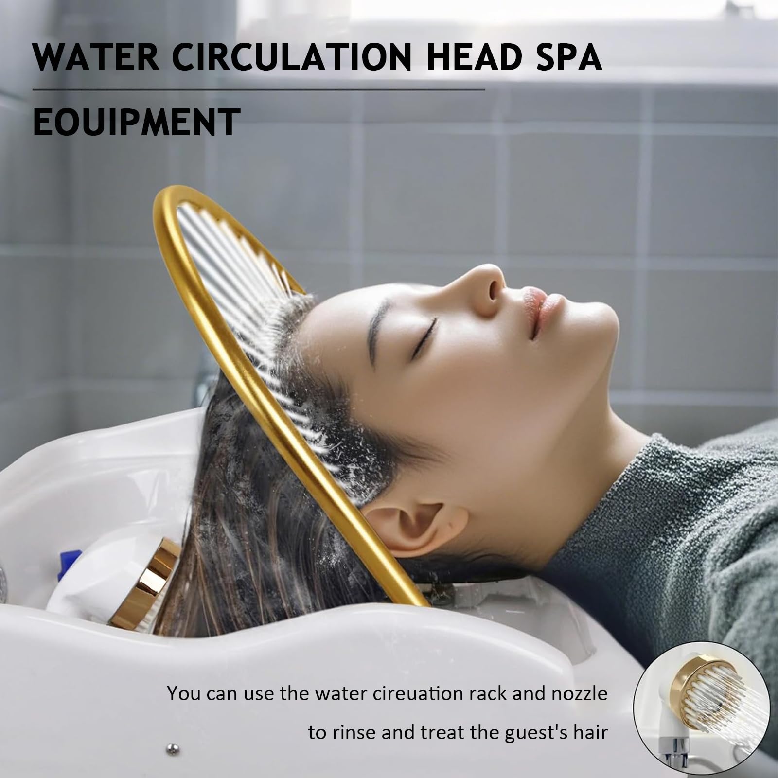 Head-Spa-Ausrüstung Mobiles Shampoo-Becken mit 60-l-Wassertank 4 Universalräder, Kopf -Spa -Geräte Wasserzirkulation Shampoo -Becken, Tragbares Waschbecken für Spa und den Einsatz im Salon White-Set2