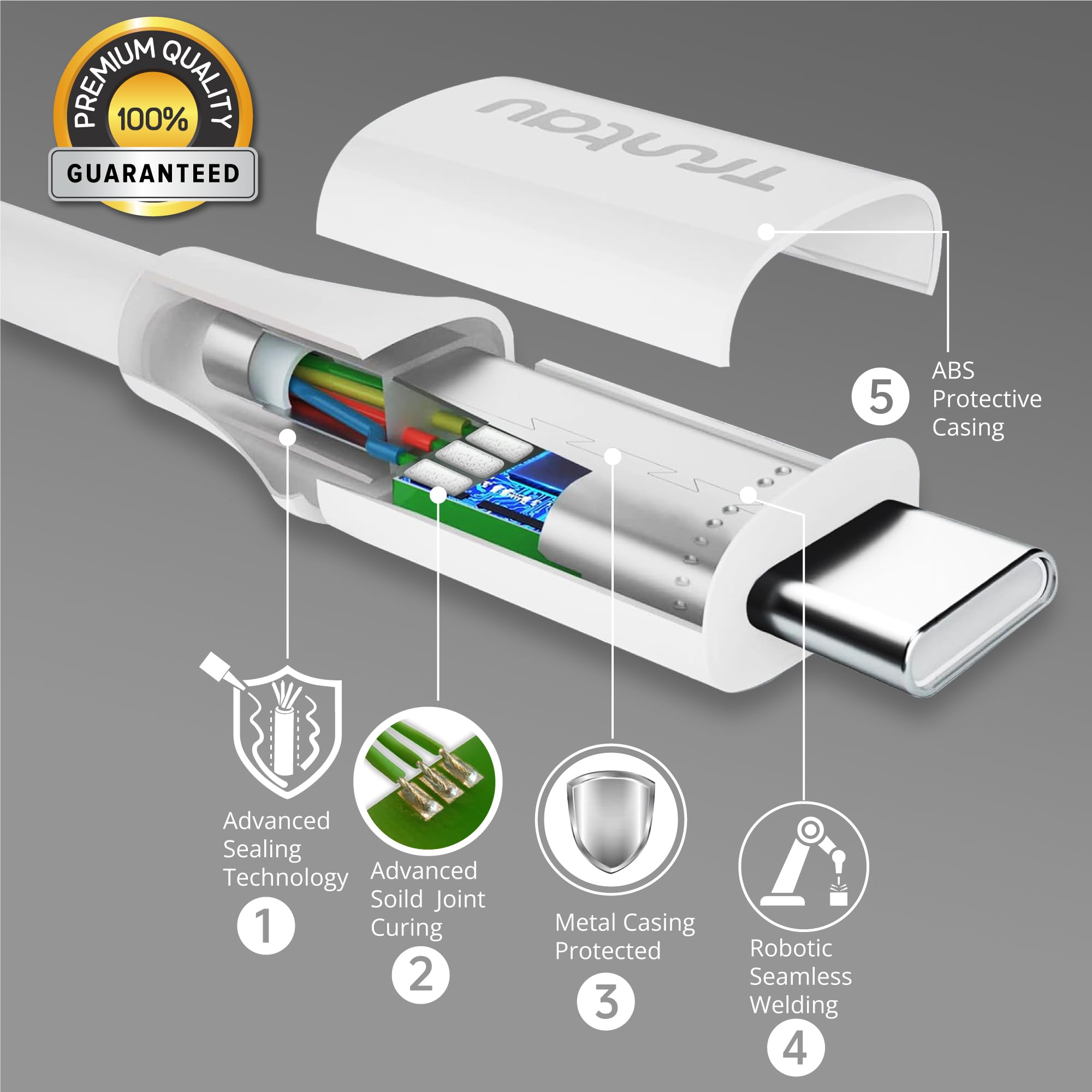 Cavo USB A a USB C, cavo di ricarica tipo C, cavo di ricarica da 1 m, sincronizzazione dati USB C per Samsung S10 S9 S8 Plus A80 A71 A51 Note 20 10 9, LG V50, Moto G G8, ecc., Bianco TPE
