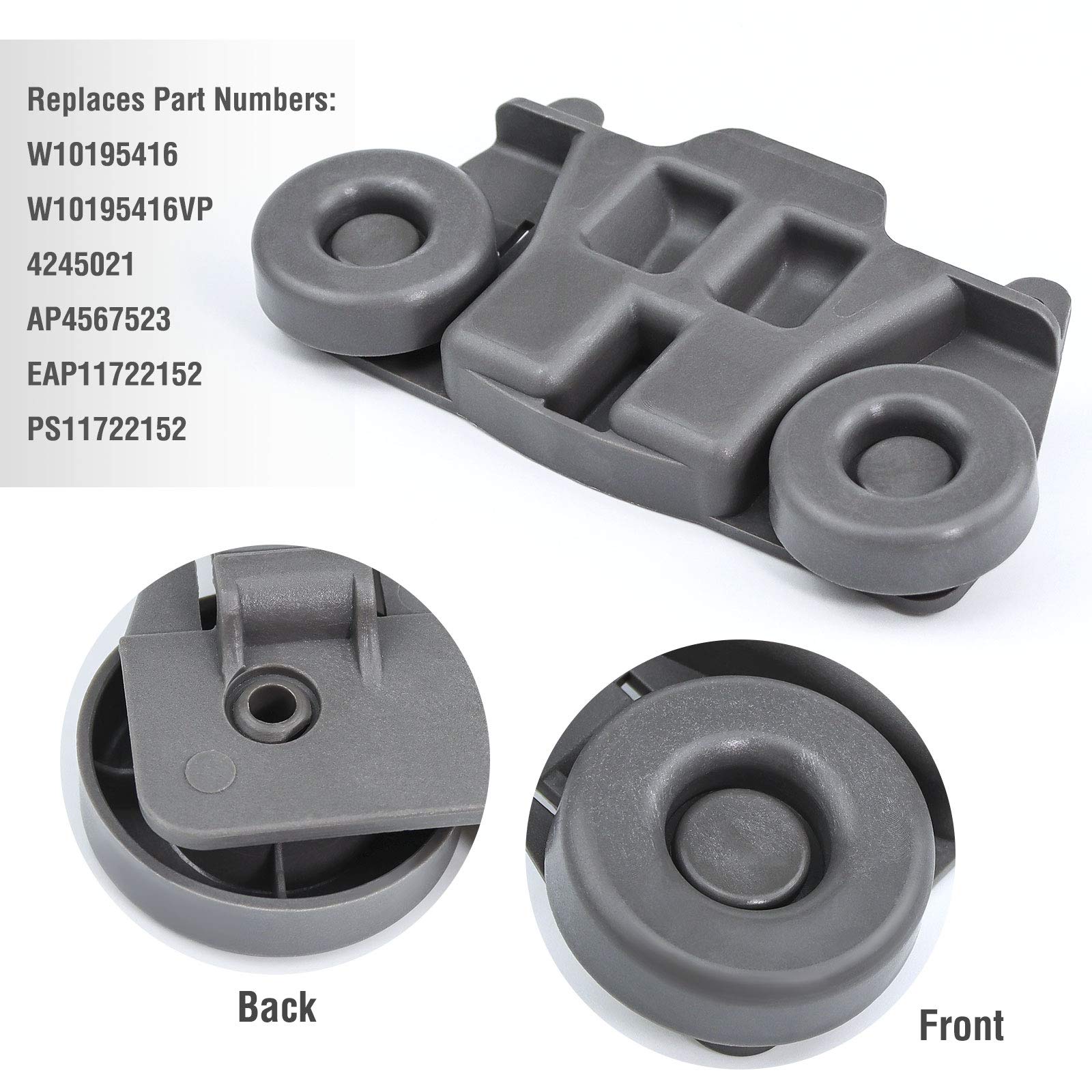 HPUY W10195416V Dishwasher Wheels Lower Rack Upgraded(Rotates Freely