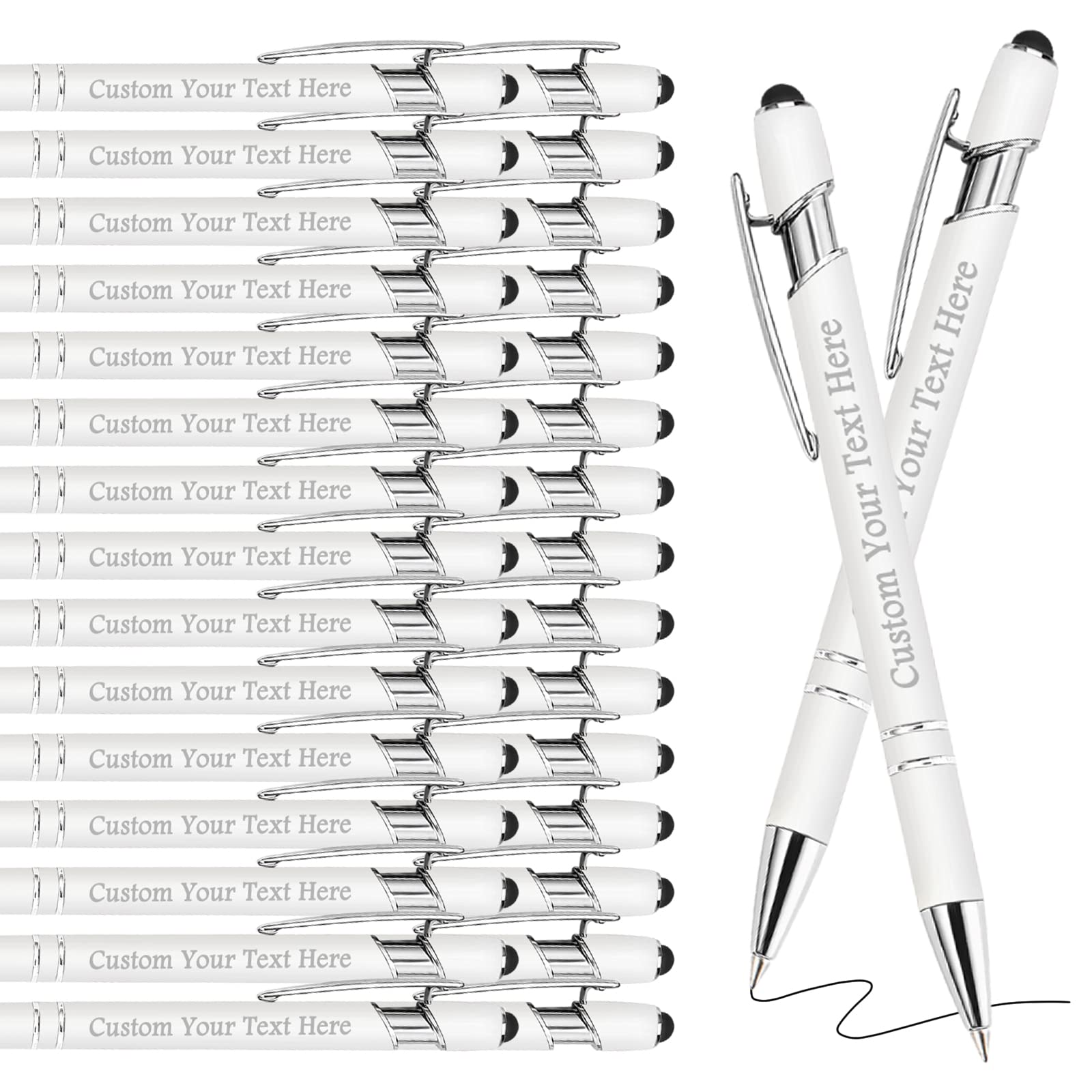 Personalised Pens Bulk Custom Pens with Logo Name 30 Pack Free Engraved Stylus Ballpoint Pens Customised Retractable Pen Message Text Gift for Men Women Black Ink Business Graduation Birthday White โ image 1