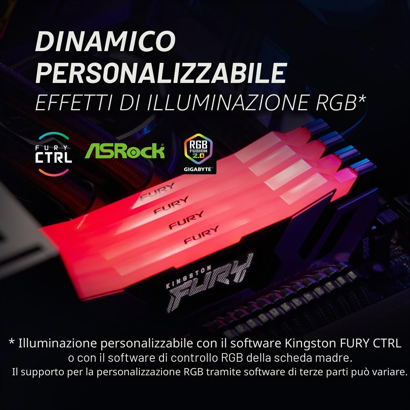 Kingston FURY Renegade DDR5 RGB Argento/Nero XMP 16GB 6400MT/s CL32 DIMM Memoria Gaming per Computer Modulo Singolo - KF564C32RSA-16