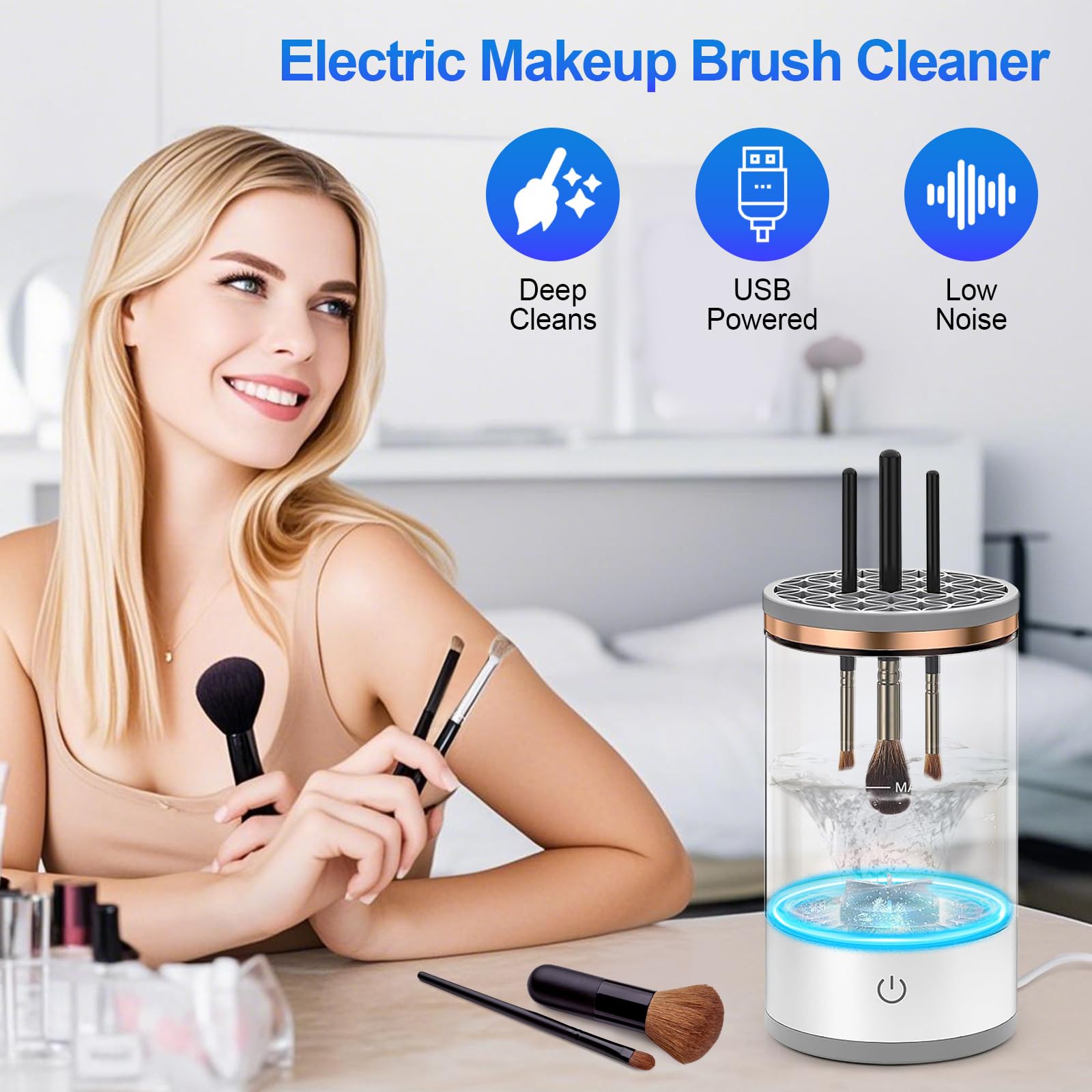 Cozy Luna Nettoyant pour pinceaux de maquillage électrique pour tous les pinceaux de maquillage