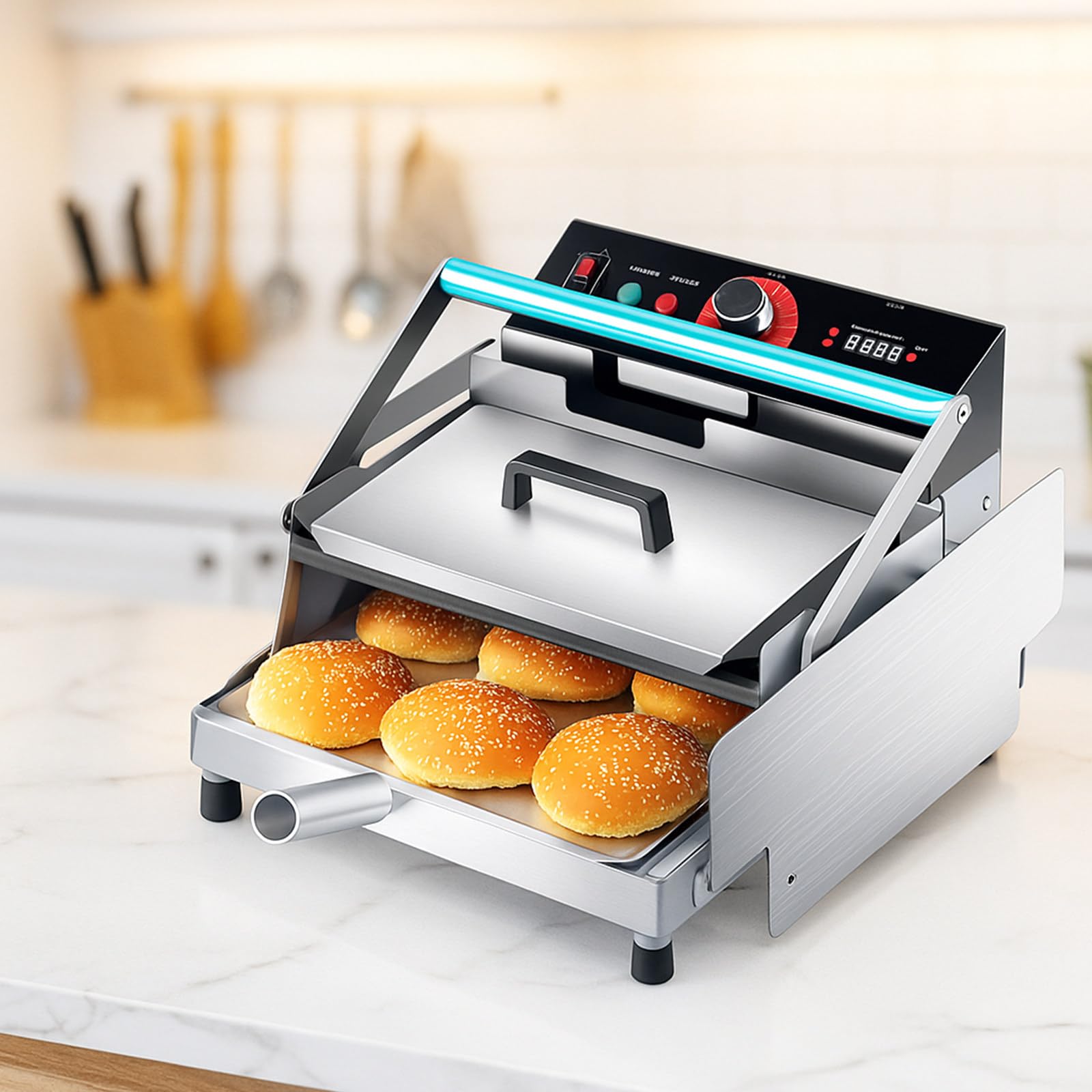 Tostapane in Acciaio Inossidabile per Hamburger, Tostapane Commerciale per 12 Panini, Controllo Temperatura 50-300°C (122-572°F), Tostapane a Doppio Strato per Ristorante per Panino, Bagel Small
