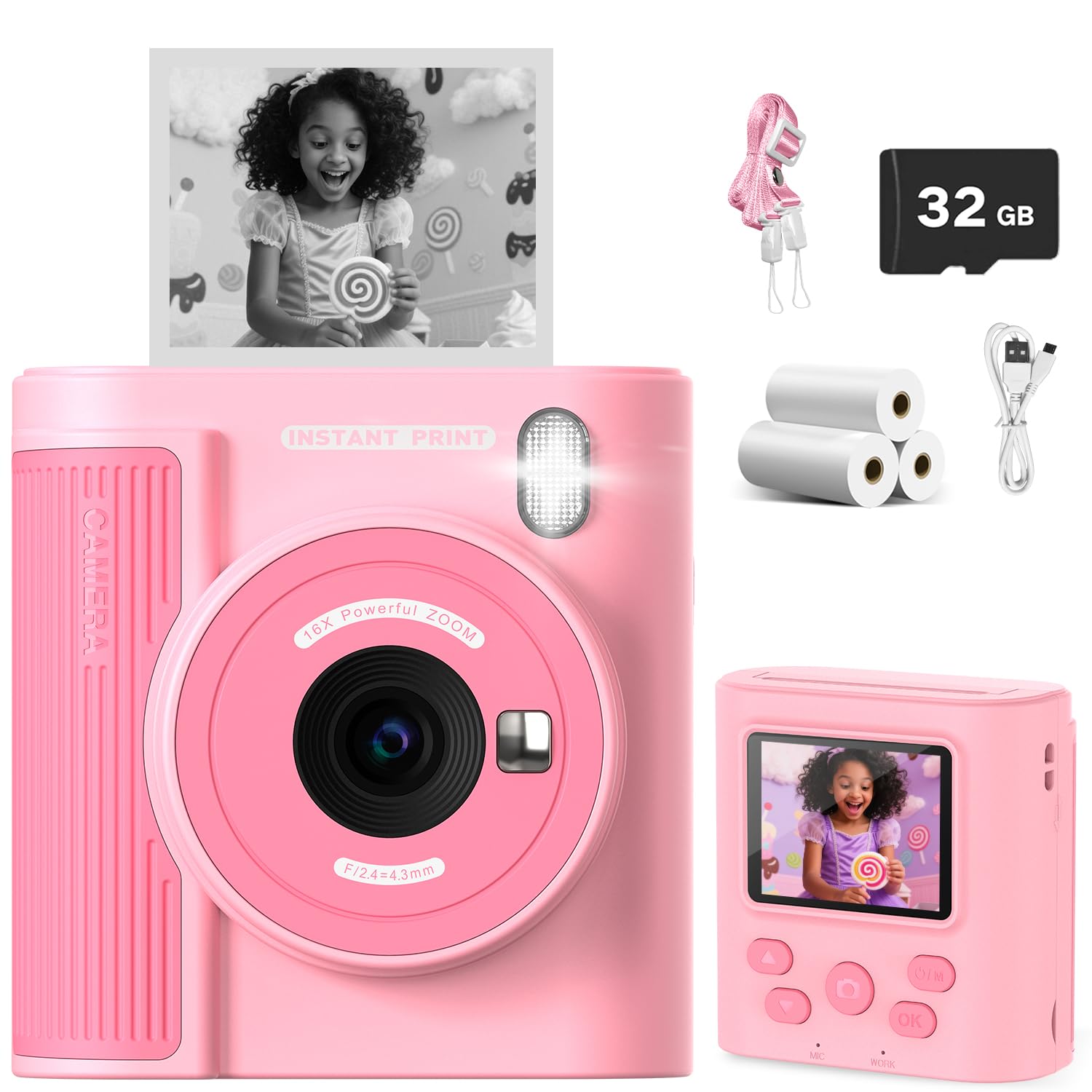 Zicor Kids Camera Instant Print for 3-12 Year Olds, HD Digital Instant Print Camera for Boys & Girls, Ideal Christmas Birthday Gift with 32GB SD Card,