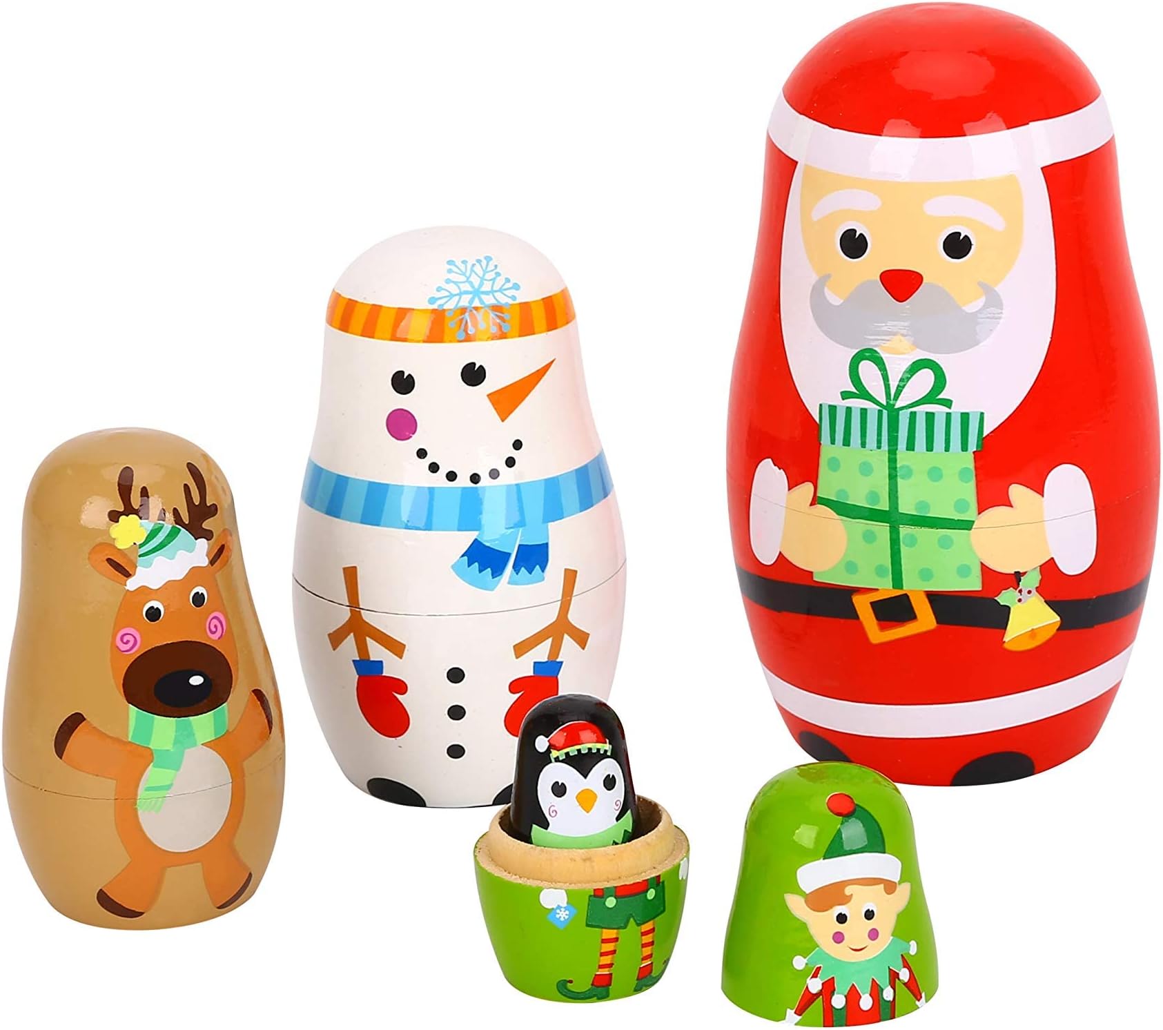 Pidoko Kids Nesting Dolls - Santa and Friends Christmas Edition - Perfect Stacking Dolls Gift for Toddlers Boys & Girls