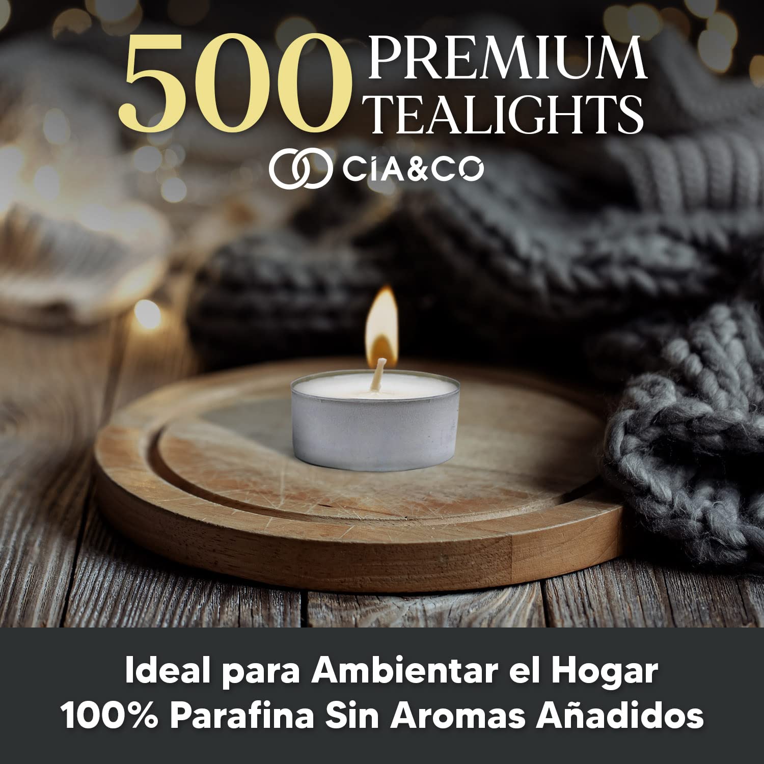 Pack Cia&Co 500 Velas de te 4 Horas. Velas Blancas Redondas sin Aroma y 100% Parafina. Diámetro 38 mm, Ideal Hostelería Sin Olor
