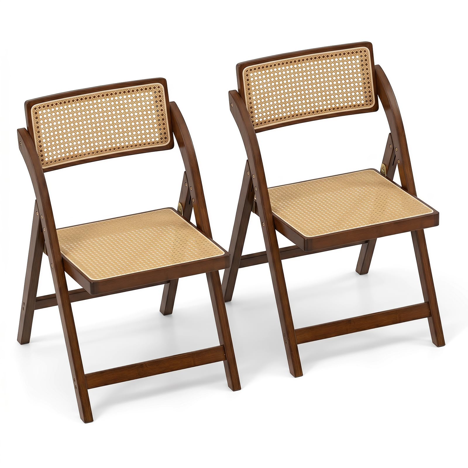 COSTWAY Set di 2 Sedie Pieghevoli da Pranzo in Rattan e Bambù (Caffè)