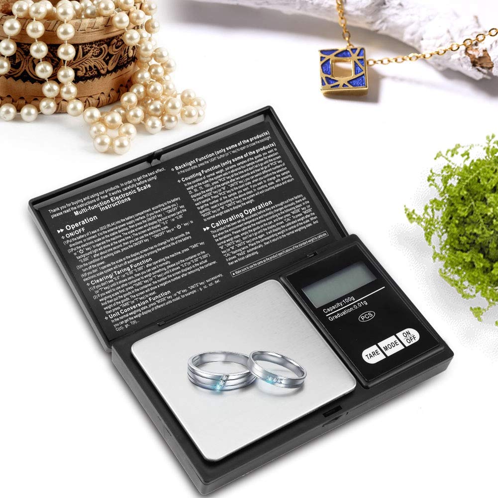 Schmuckwaage 100 G / 0,01 G – Hochpräzise Taschenwaage Mit LED-Display, Edelstahlplattform – G/oz/dwt/gn