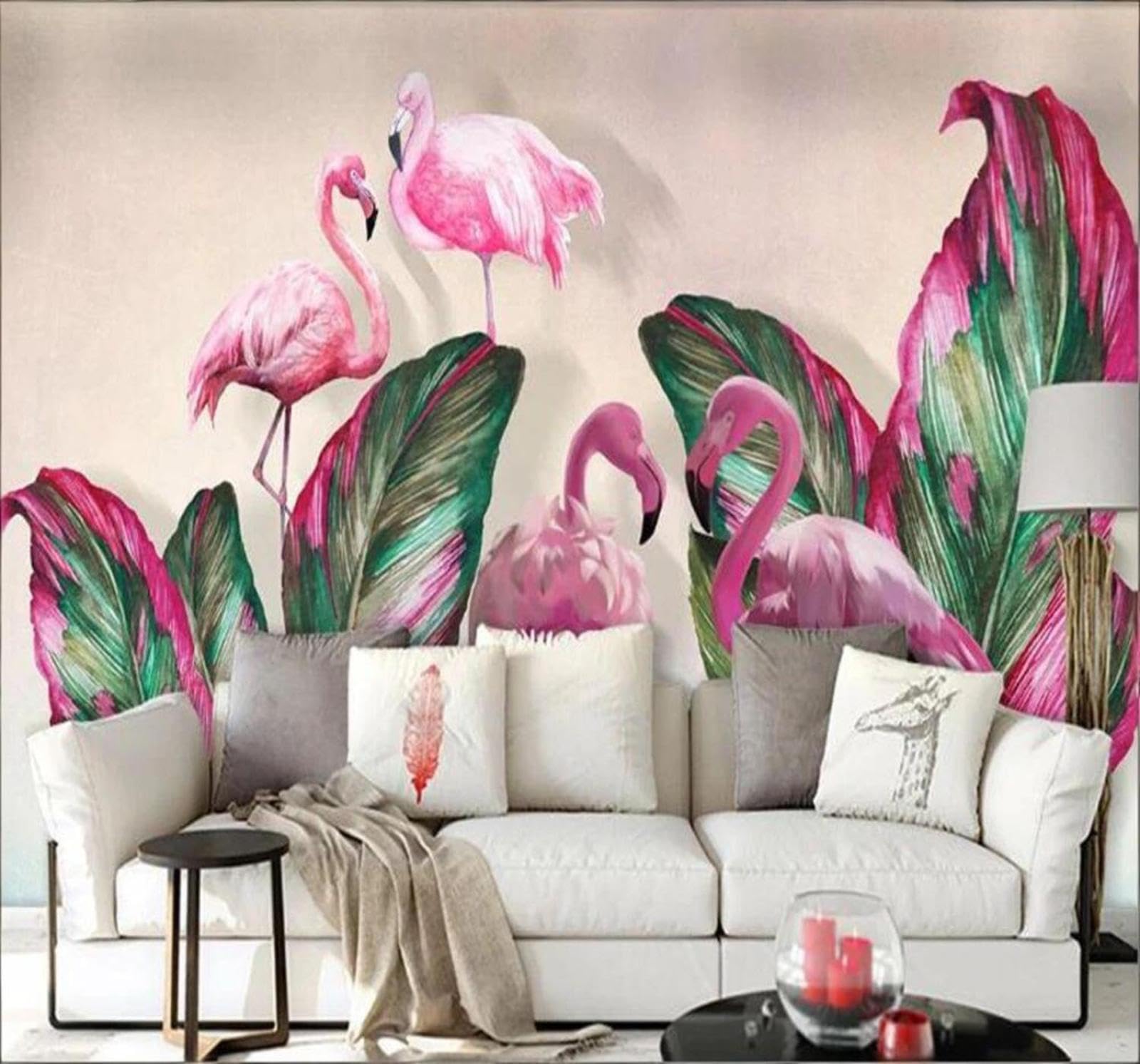 Xlming 400Cm×280Cm(B×H) Minimalist Tropical Plants Banana Leaves Flamingos 3D Wallpaper Luxury Home Dining Decor Paste Sofa Living Room The Wall For Bedroom Mural-400Cm×280Cm