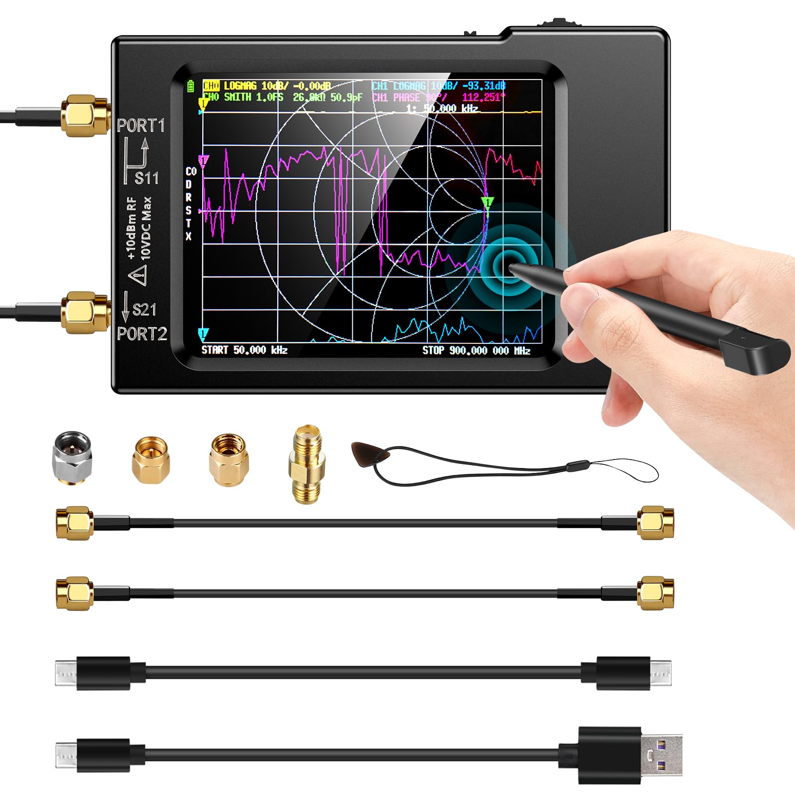 Elikliv NanoVNA-H Analizzatore di Rete Vettoriale, Analizzatore di Antenna 10KHz-1,5GHz Ultima Versione HW 3,6 HF VHF UHF per Parametri S, VSWR e Analisi di Picco, Fase, Ritardo e Diagramma Smith