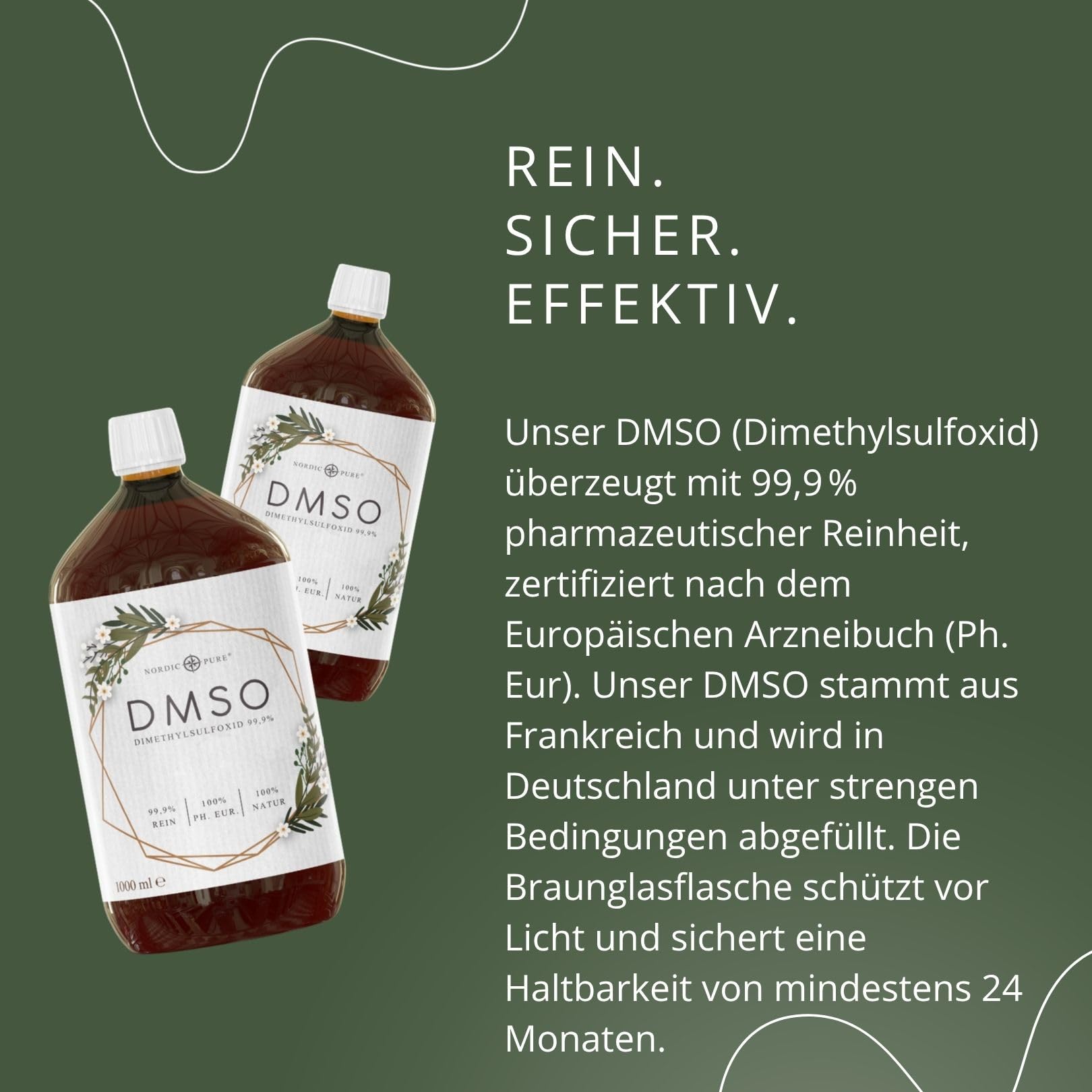 DMSO 1000ml in 99,9% pharmazeutischer Qualität & Reinheit - Unverdünntes Dimethylsulfoxid (DMSO) ph. EUR in lichtgeschützter Braunglasflasche - 1 Liter DMSO 99,9%