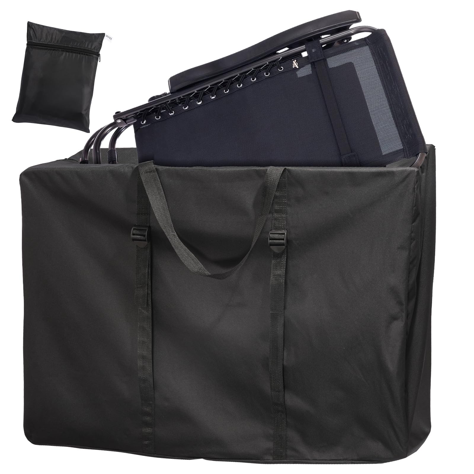 Unnosin Large Outdoor Folding Chair Storage Bag with Zip and Adjustable Straps 110x74x28 CM, 600D Heavy Duty Waterproof Portable Folding Sun Lounge Chair Carrying Bag Zero Gravity Chair Cover