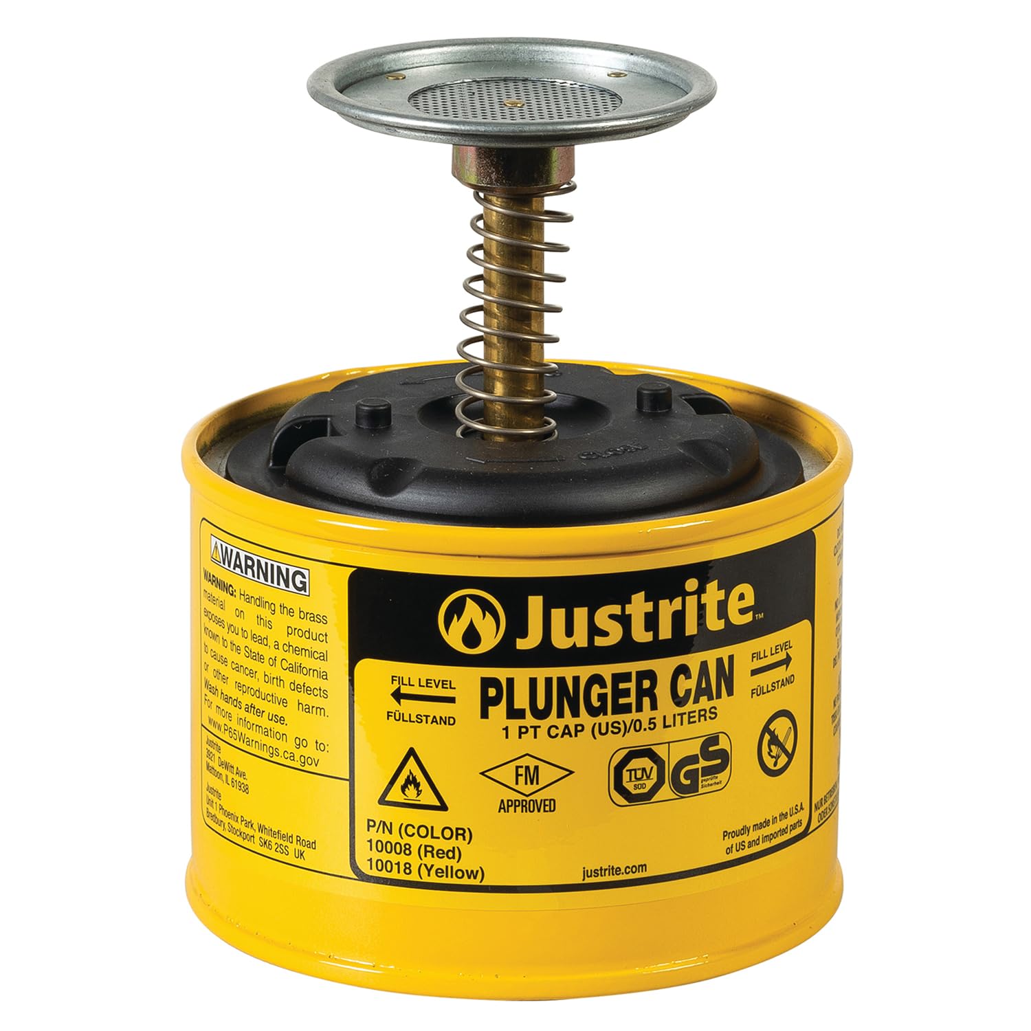 Justrite, 10018, lattina a stantuffo, 1 Pt, Acciaio, Giallo