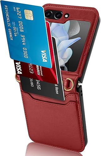 Miniatura 2 de KANGHAR Funda para Samsung Galaxy Z Flip 5 con tarjetero con cordón Z Flip 5 Funda de cuero para billetera con correa cruzada ajustable Cubierta