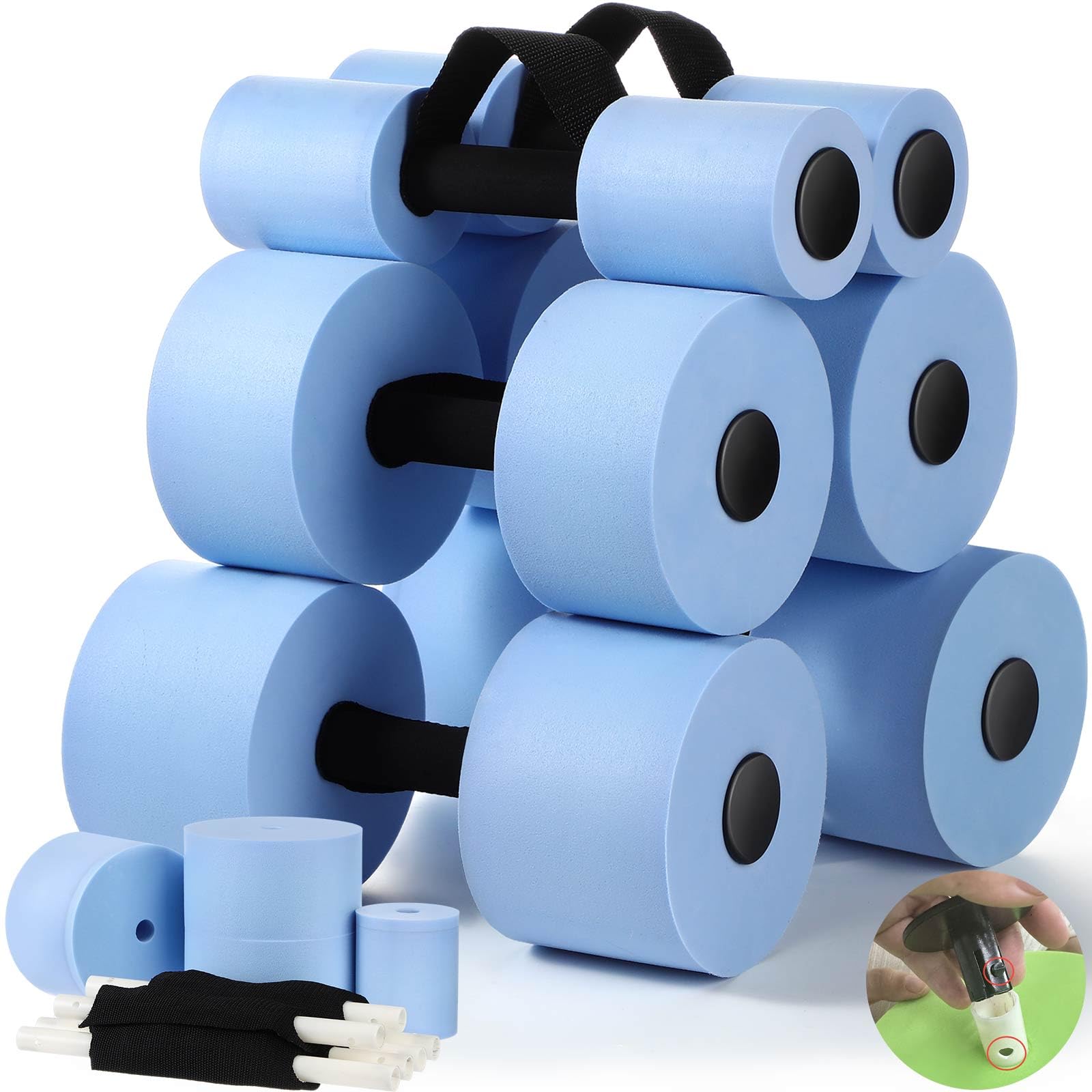 Soulchen Pool Exercise Equipment Water Dumbbells Pool Resistance Aerobic Weights EVA Foam Dumbbell with Handle Strip for Aqua Therapy Water Aerobics