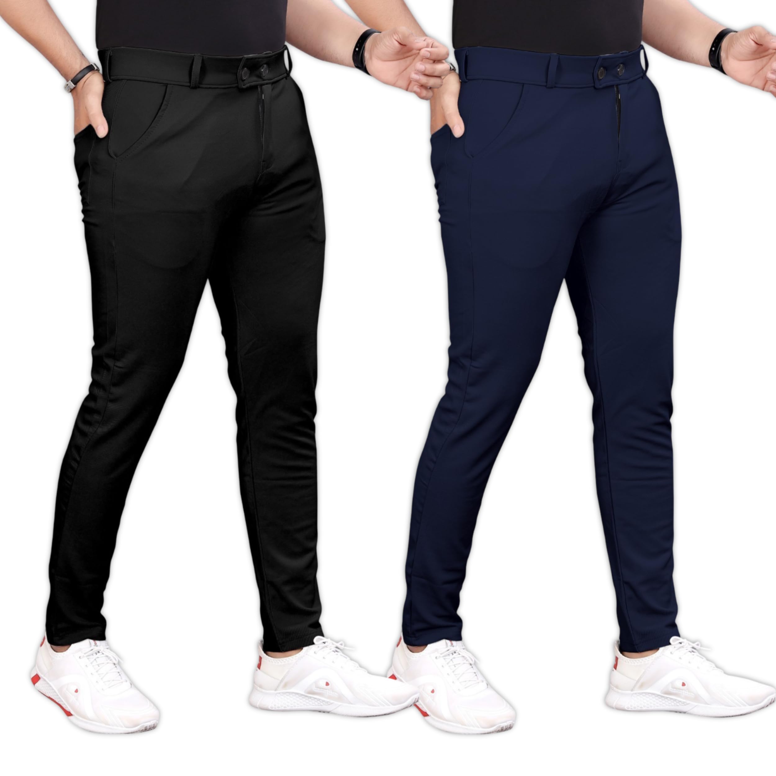 gibbonte Men's Formal Slim Fit Trousers | Mid-Rise Solid Pants with Button Closure | Perfect for Office Pack of 2)-picture-18