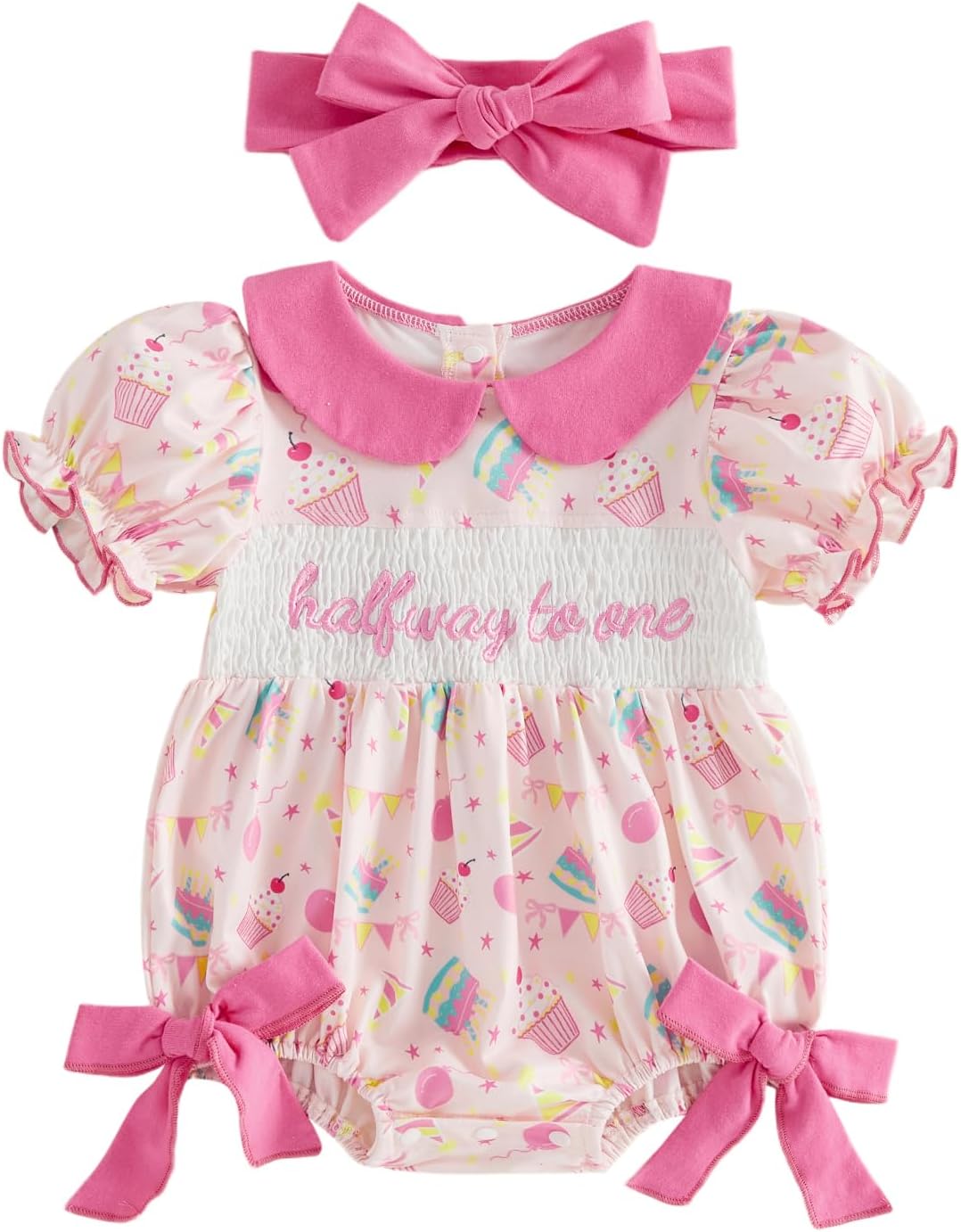 Baby Girl Birthday Outfit Halfway To One/One Bubble Romper Print Onesie Smocked Bodysuit Cute Summer Clothes