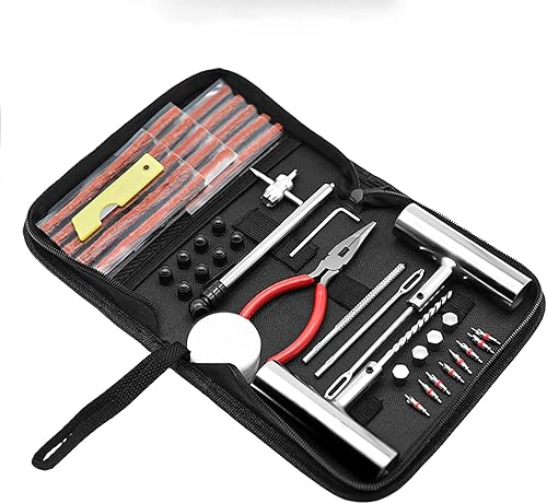 XCBYT Kit de reparación de neumáticos, kit de reparación de neumáticos sin cámara de 46 piezas con enchufes, lo mejor para neumáticos en coches,