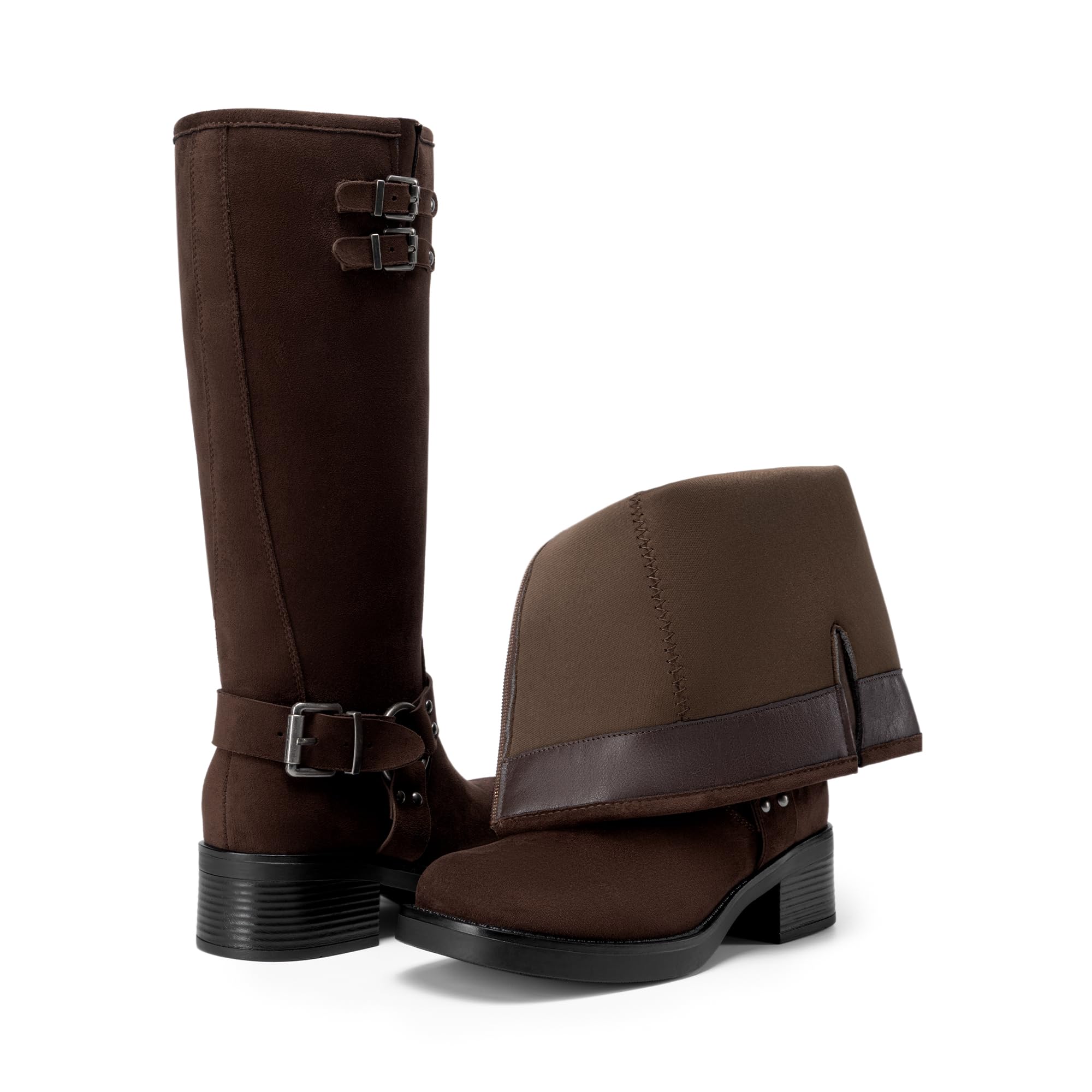 DREAM PAIRS Buty do kolan Moto damskie, Ciemny brąz, 42 EU