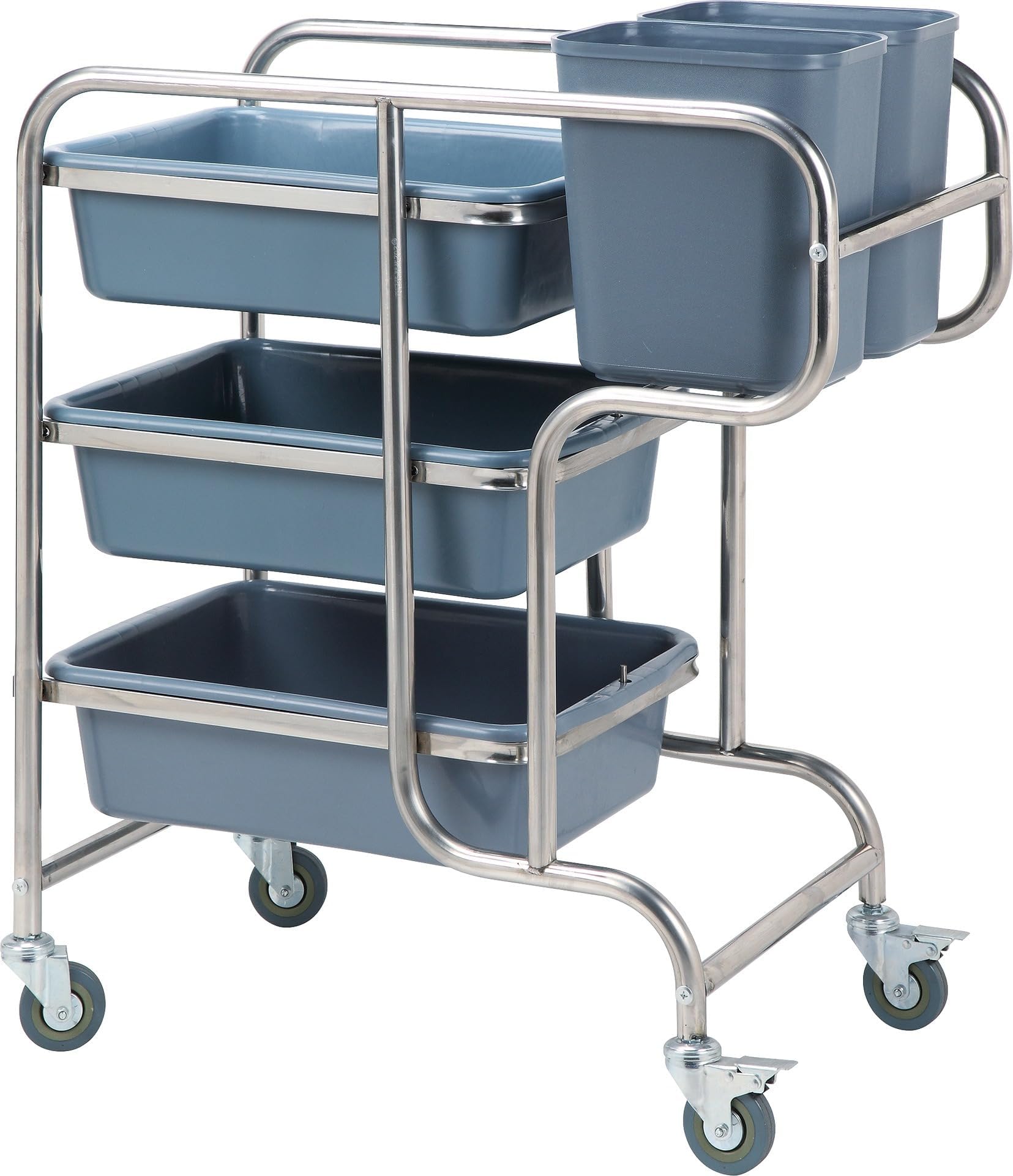 Carro de transporte de acero inoxidable de 3 niveles con bandejas y bañeras, carrito de catering comercial con ruedas giratorias