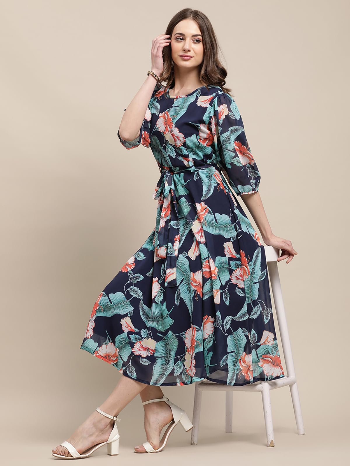 Tee Projekt Women Floral Maxi Dress| Elegant Georgette Gown | Flowing Dress For Formal Events