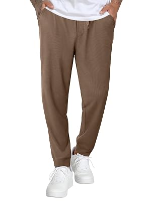 Mens Casual Drawstring Baggy Jogger Pants Tapered Elastic Waist Sweatpants with Pockets