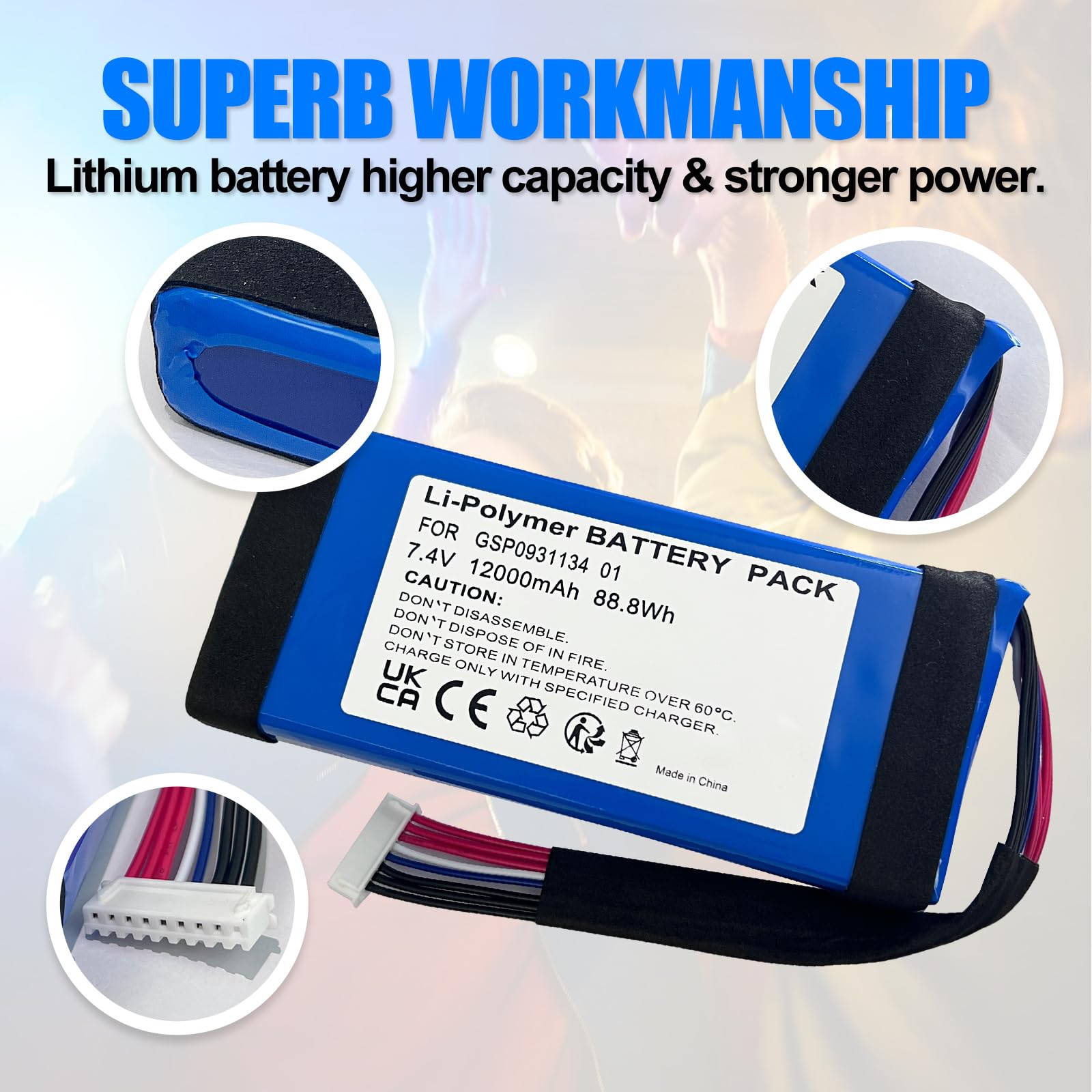 Batería de repuesto para altavoz Bluetooth JBL Boombox 1, repuesto para batería GSP0931134 01, compatible con JBL JEM3316, JEM3317, JEM3318. Batería de polímero de litio.