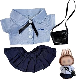 Compatible with Labubu – Thai School Uniform Outfit Set for Collectible Figures – Includes Blue Shirt, Pleated Skirt & Crossbody Bag