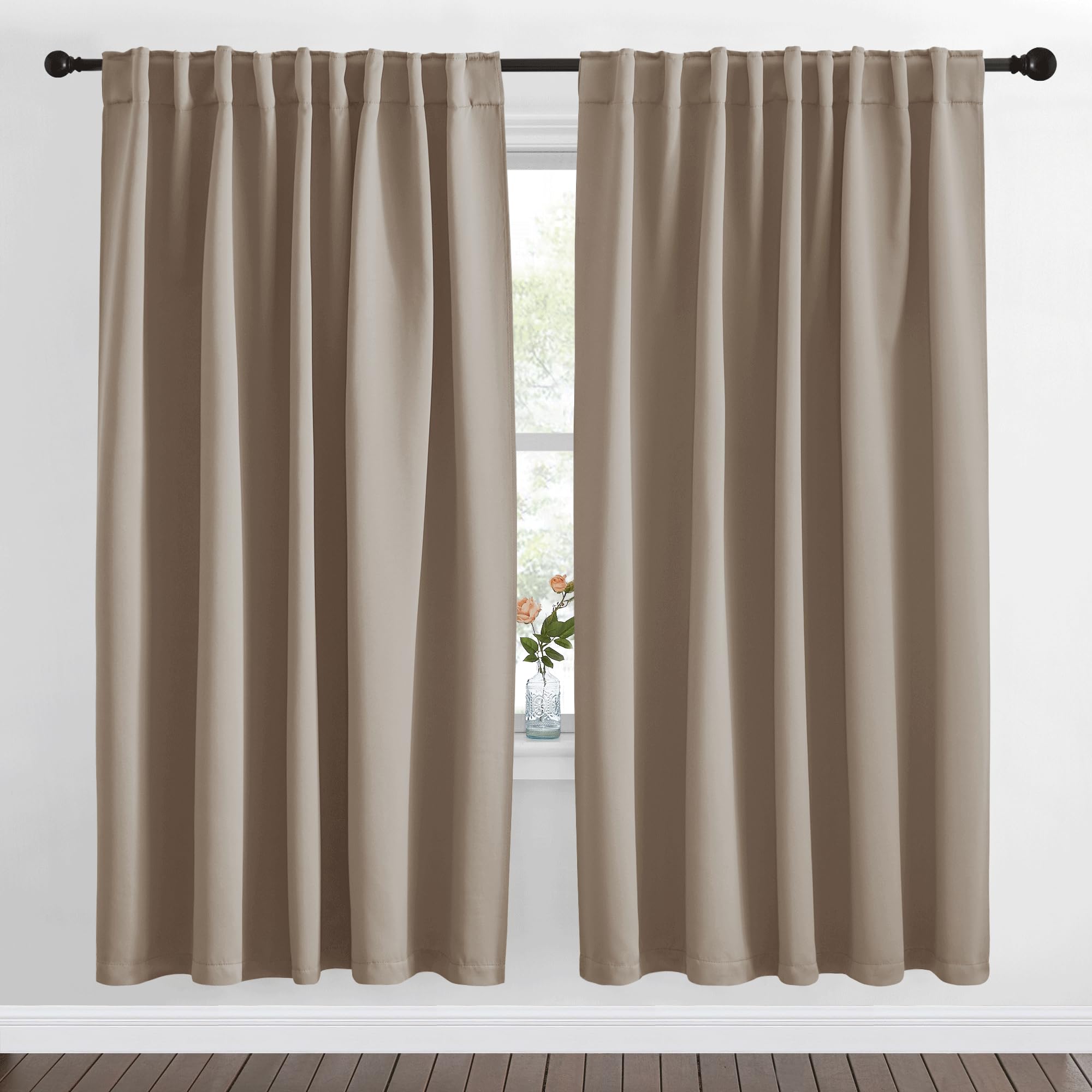 NICETOWN Blackout Curtain Panels Window Draperies - (Taupe Color) 62x72 inch, 2 Pieces, Insulating Room Darkening Blackout Drapes for Doorway Shower Bathroom Laundry Room Bifold Door
