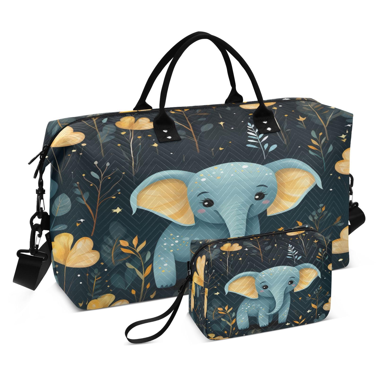 Forest Cute Elephants Sports Swim Gym Bag Weekender Duffel Travel Bags Handbag with Makeup Storage Bag for Girls Men
