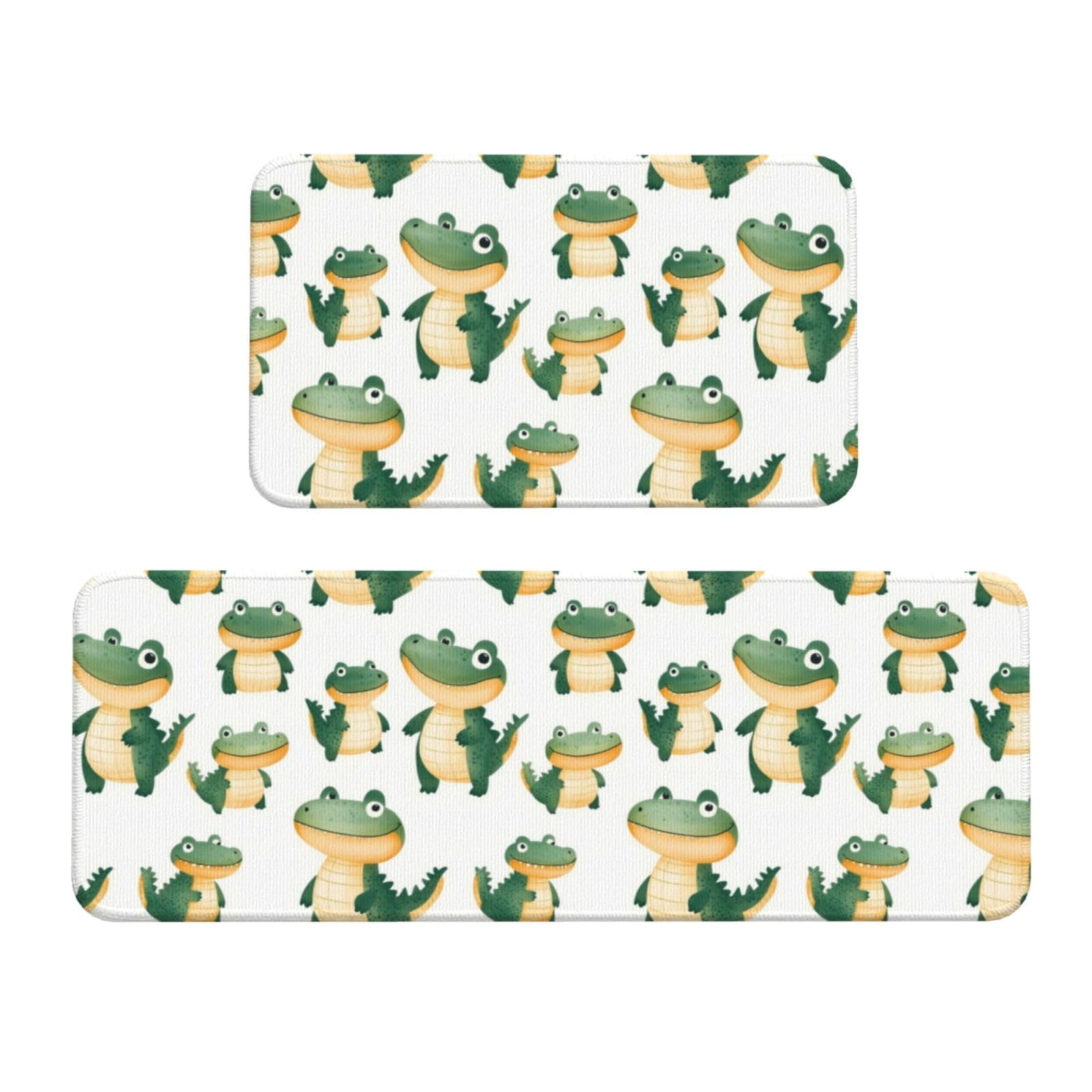 GVYGVY Antifatigue Kitchen Mats for Floor 2 Piece - Cute Alligator Green Print Kitchen Rugs Washable, Non Slip Runner Rug Standing Mat for Office/Bathroom/Laundry/Home Decor and Accessories