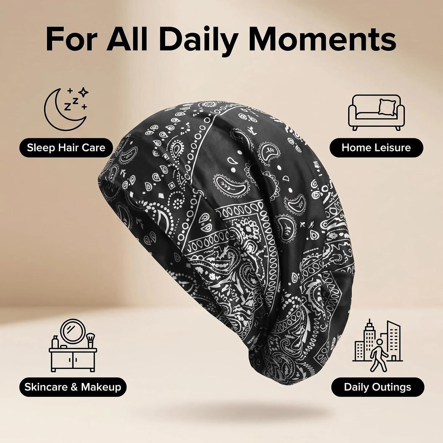 Mulberry Silk Hair Bonnet for Sleeping Women Men, Real Silk Lining, Stay On All Night Sleep Bonnet with Adjustable Strap