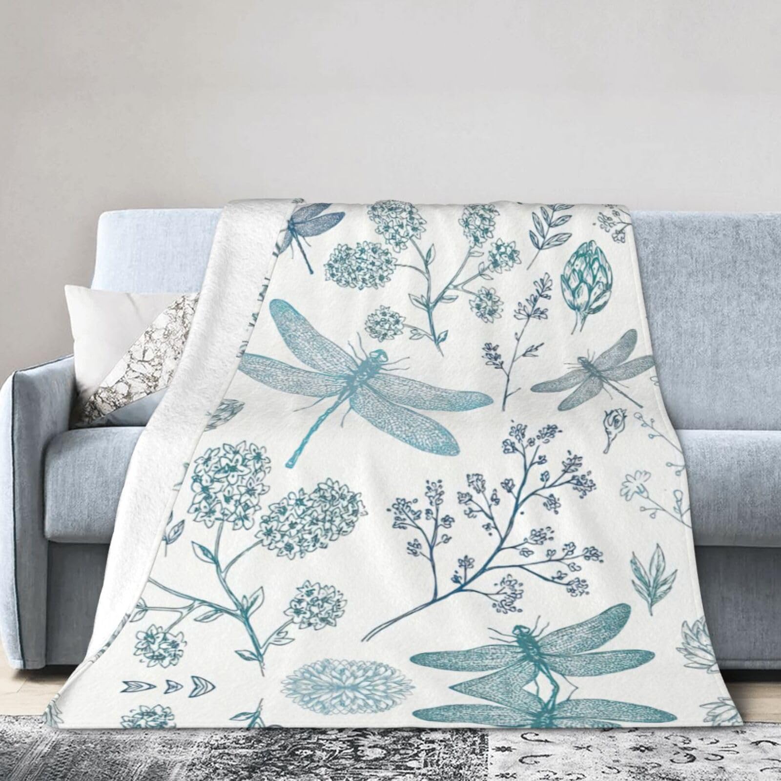 Uusnwaa Soft Cosy Fleece Warm Throw Dragonfly Print Blanket